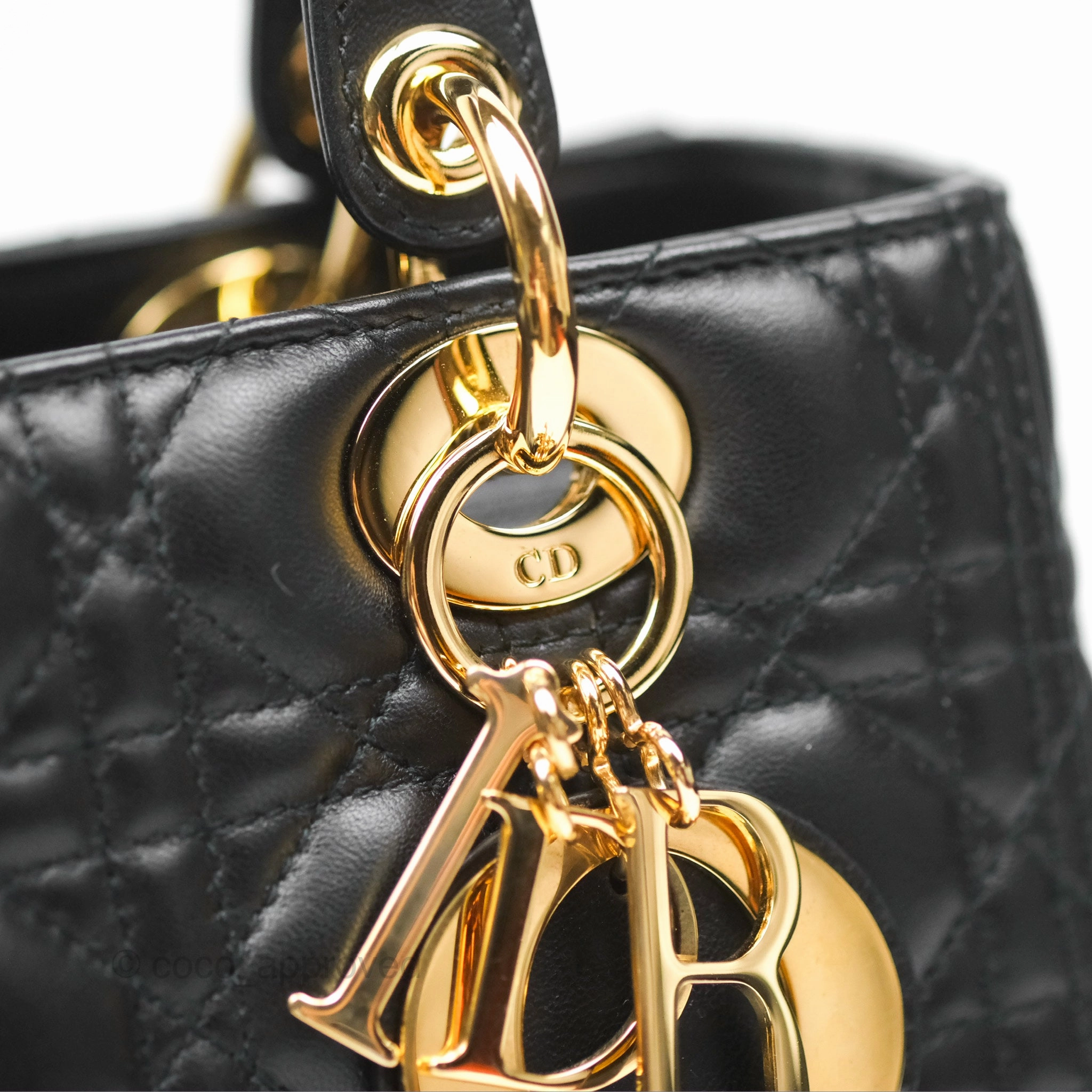 Christian Dior Medium Lady Dior Black Lambskin Gold Hardware