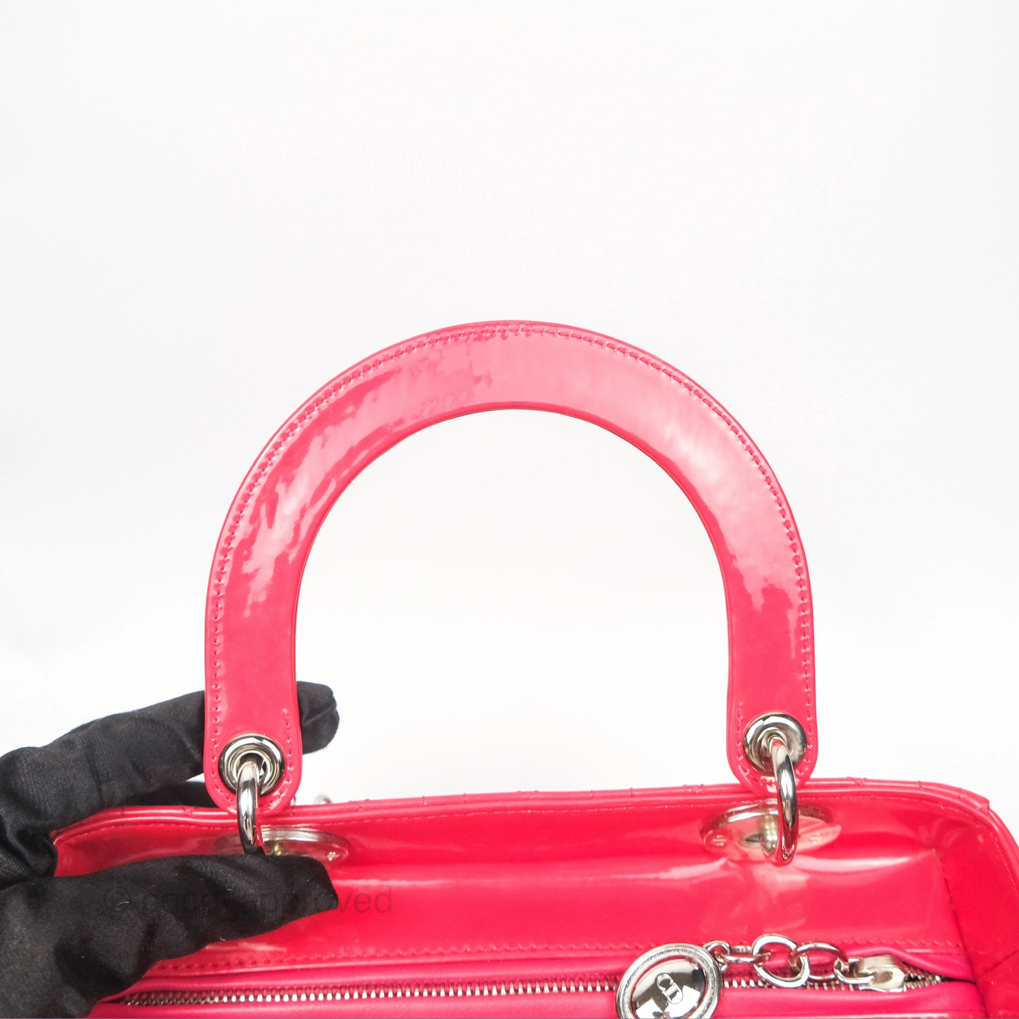 Christian Dior Medium Lady Dior Red Patent Silver Hardware
