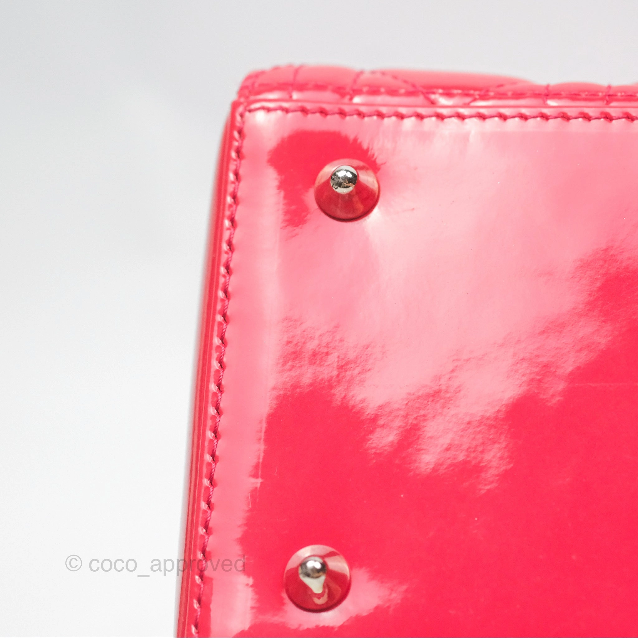 Christian Dior Medium Lady Dior Red Patent Silver Hardware