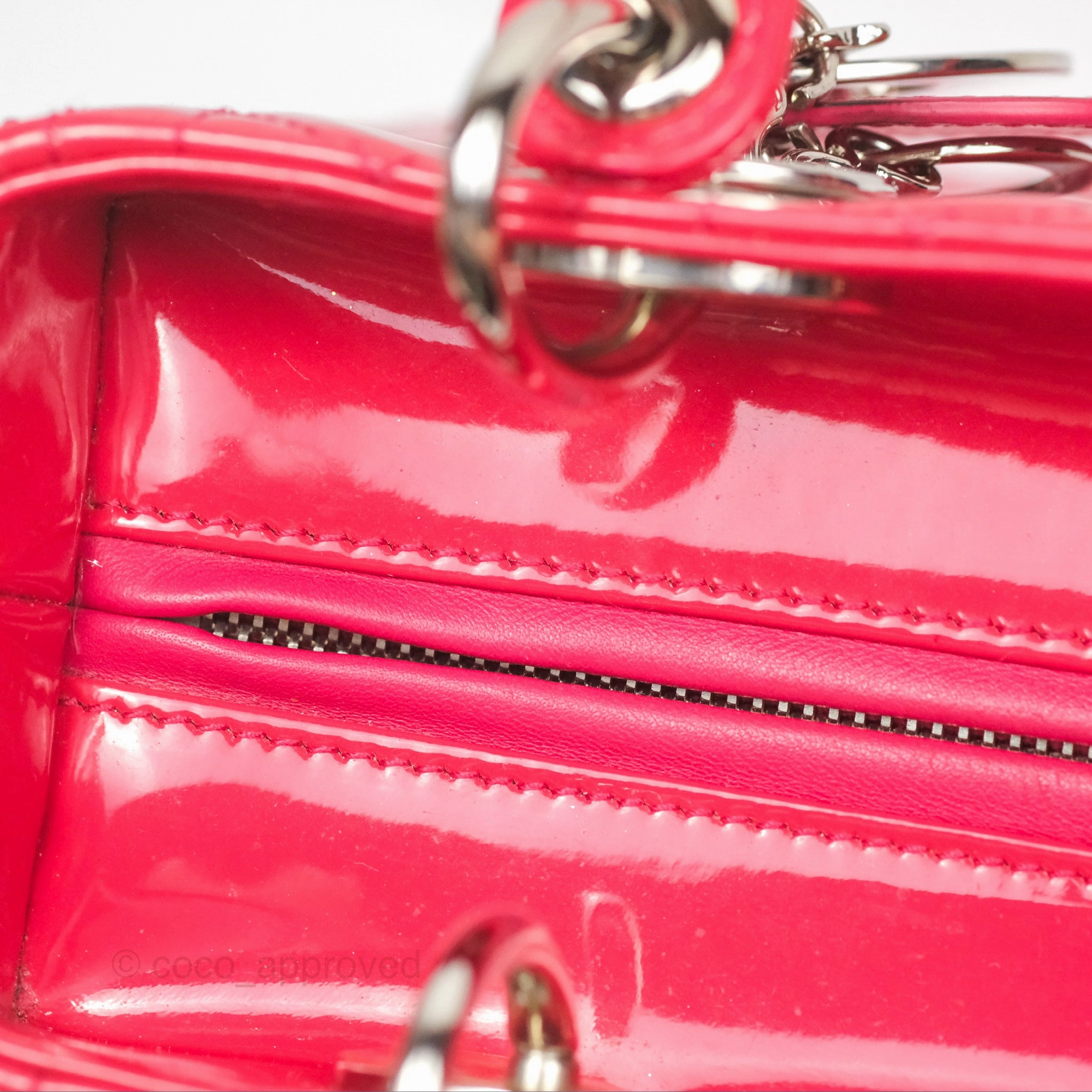 Christian Dior Medium Lady Dior Red Patent Silver Hardware