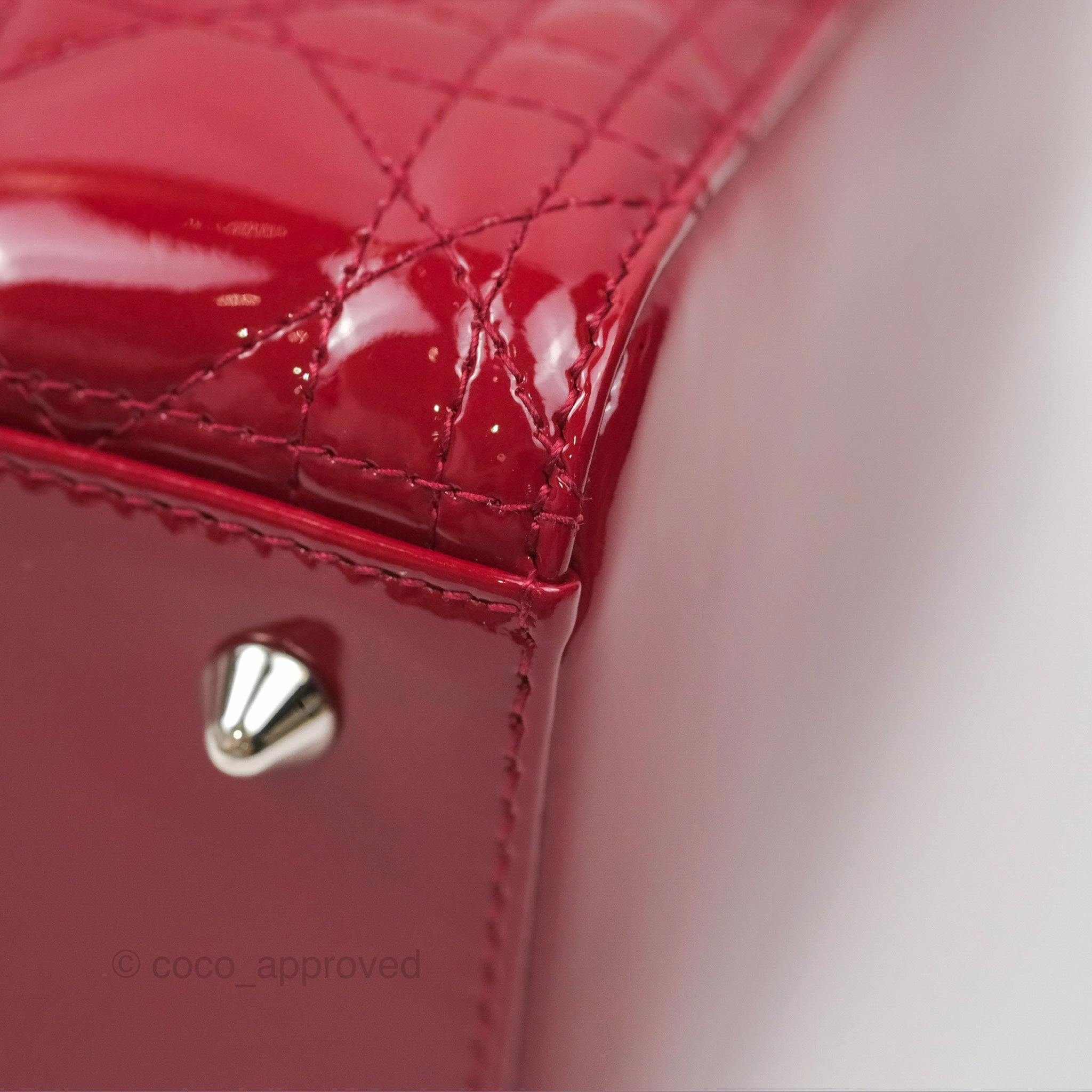 Christian Dior Medium Lady Dior Red Patent Silver Hardware