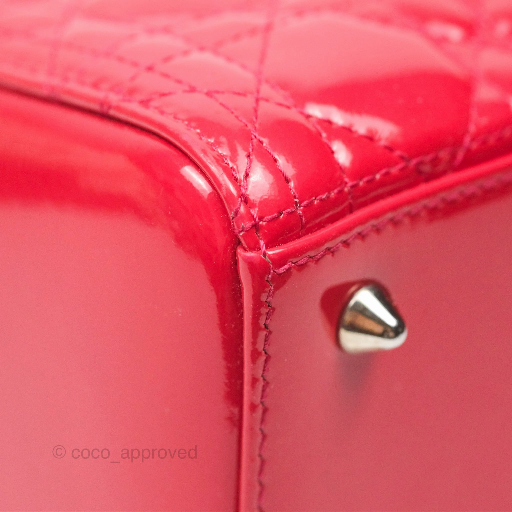 Christian Dior Medium Lady Dior Red Patent Silver Hardware