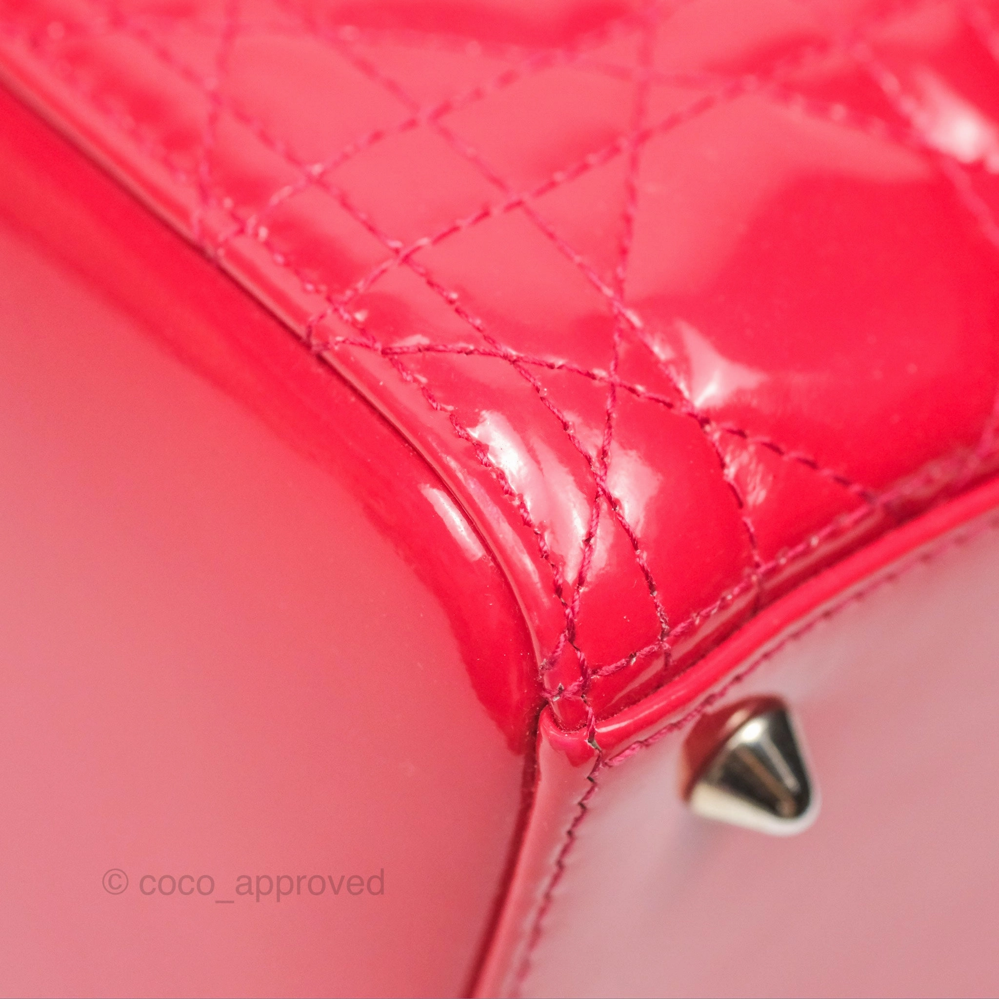 Christian Dior Medium Lady Dior Red Patent Silver Hardware