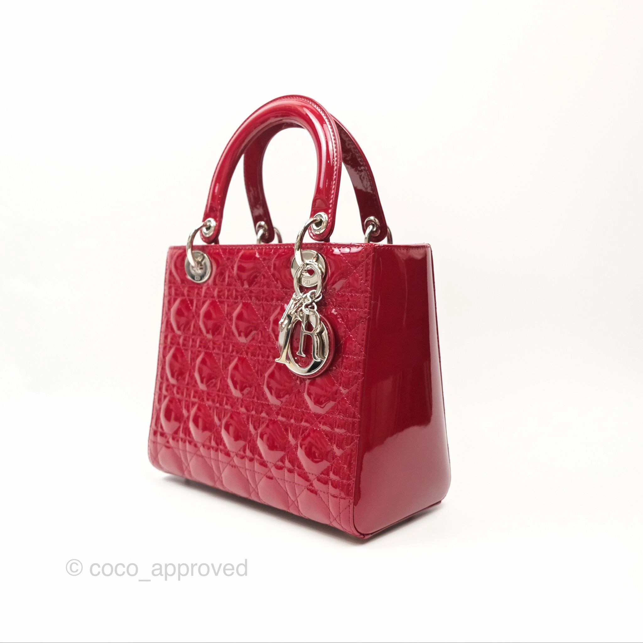 Christian Dior Medium Lady Dior Red Patent Silver Hardware