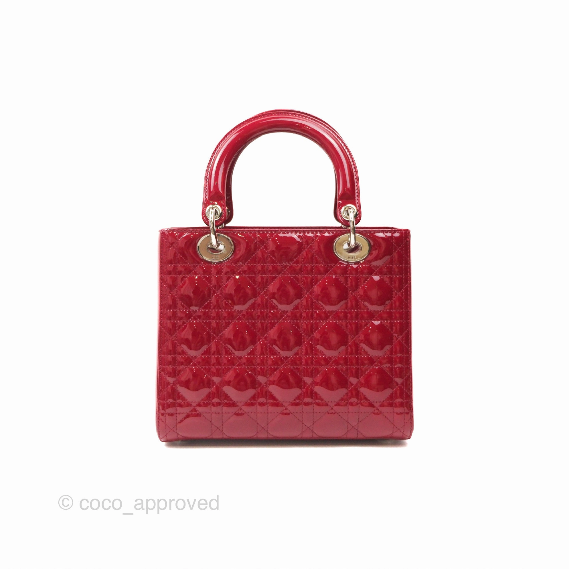 Christian Dior Medium Lady Dior Red Patent Silver Hardware