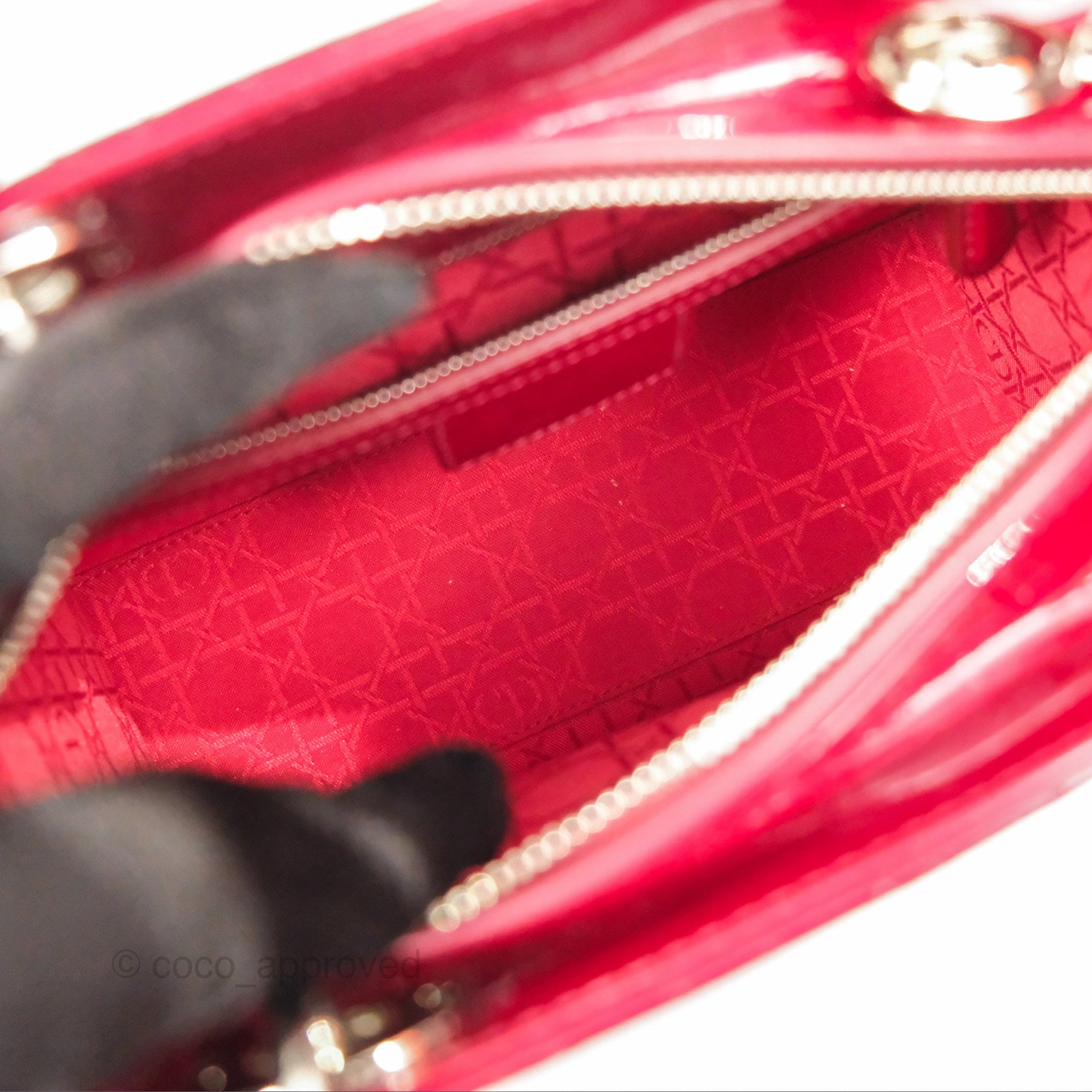 Christian Dior Medium Lady Dior Red Patent Silver Hardware