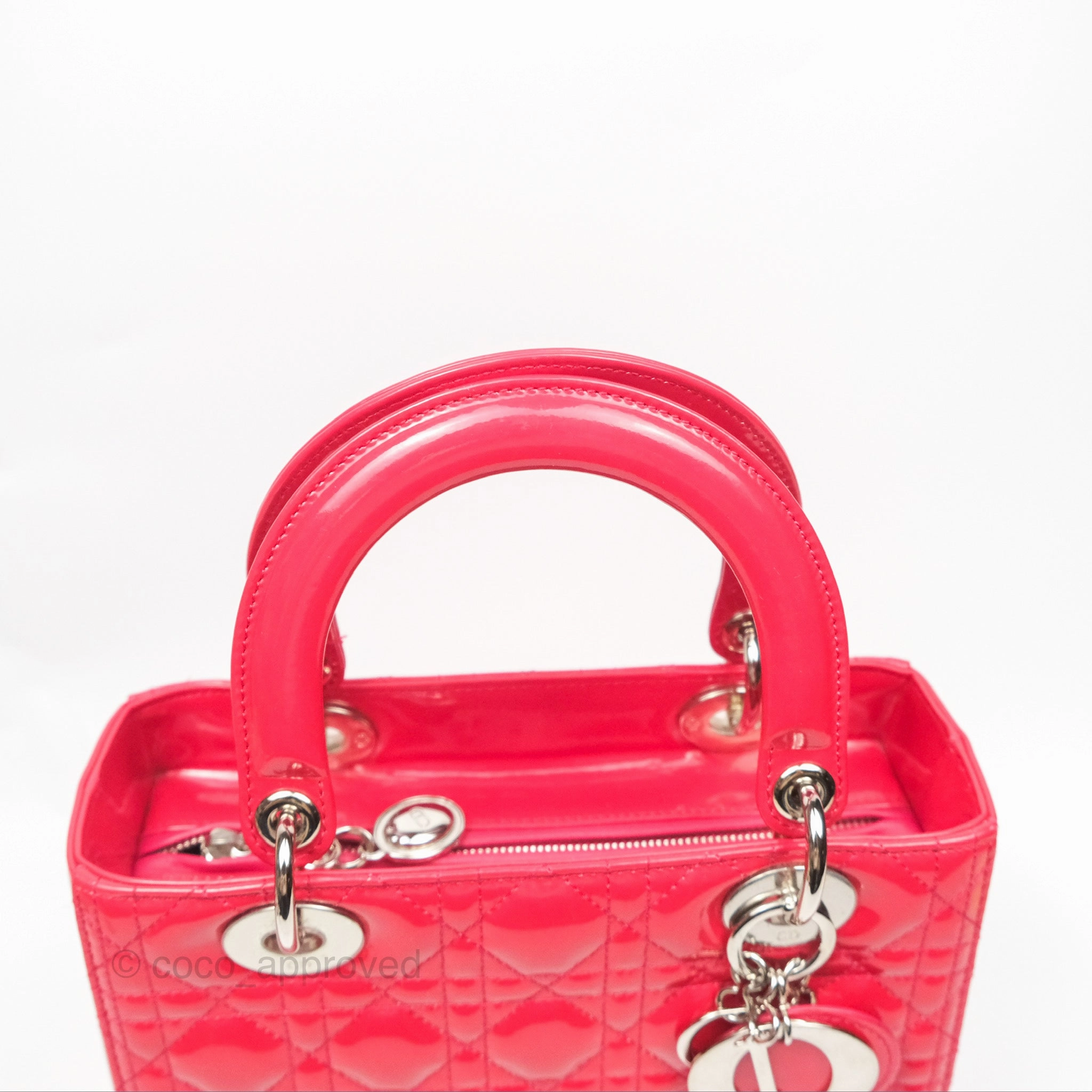 Christian Dior Medium Lady Dior Red Patent Silver Hardware
