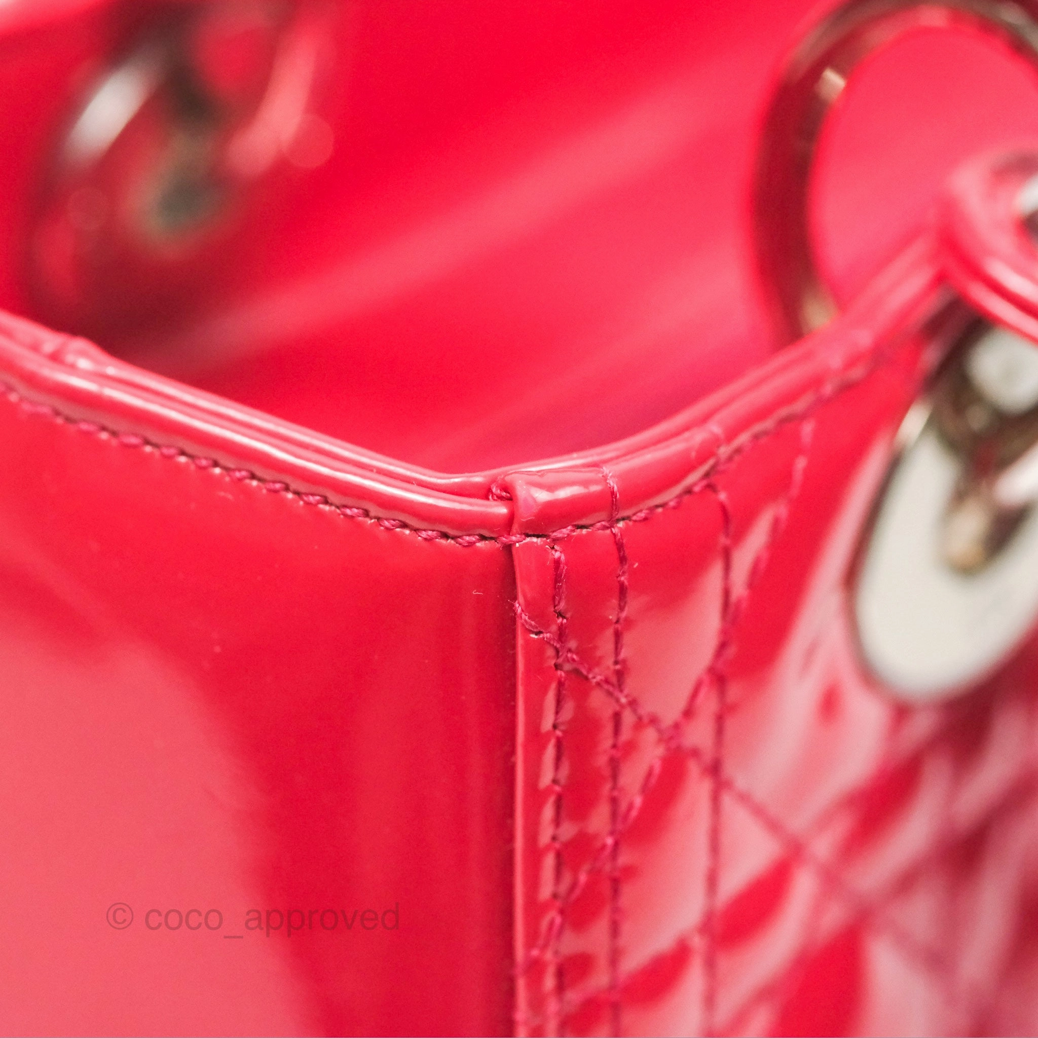 Christian Dior Medium Lady Dior Red Patent Silver Hardware
