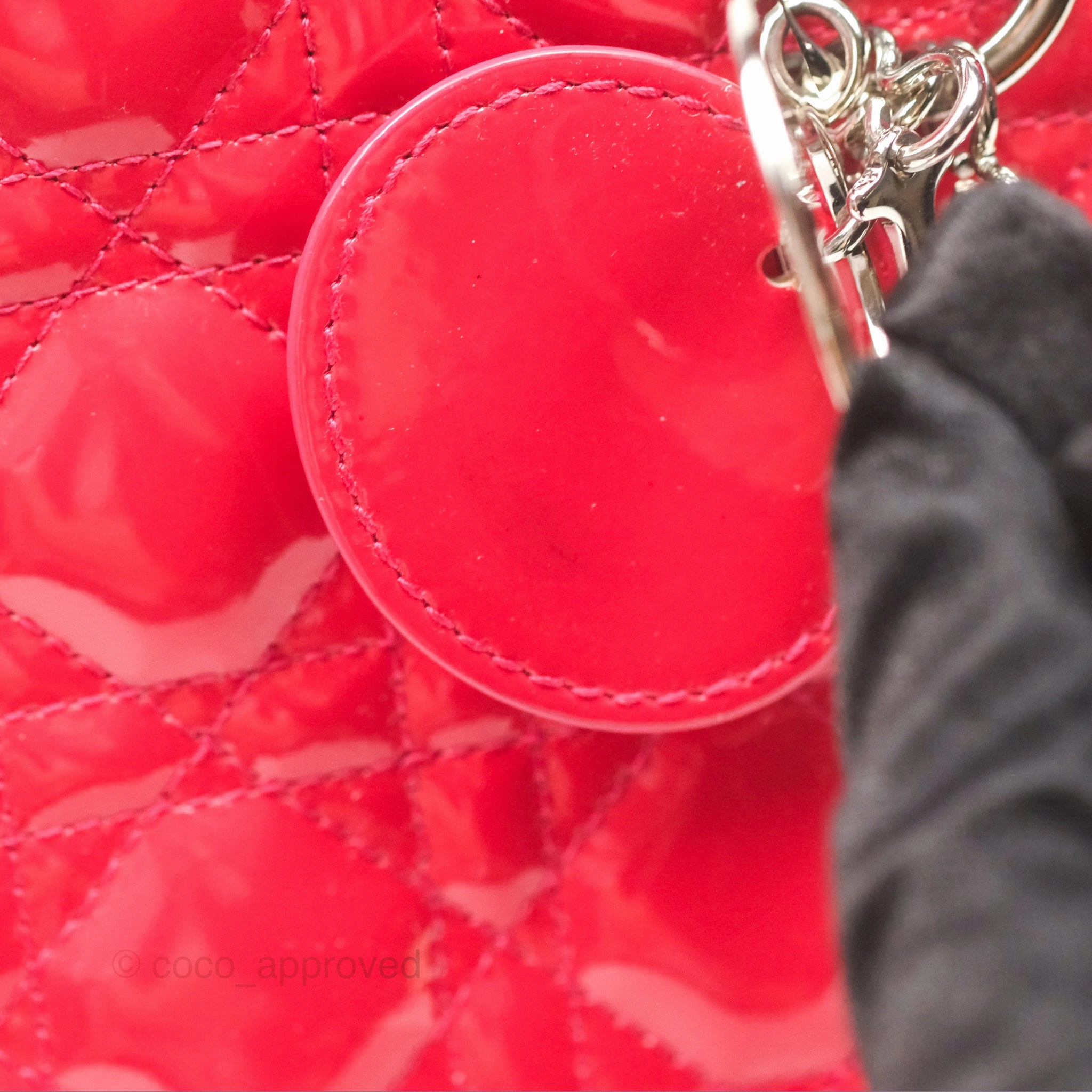 Christian Dior Medium Lady Dior Red Patent Silver Hardware