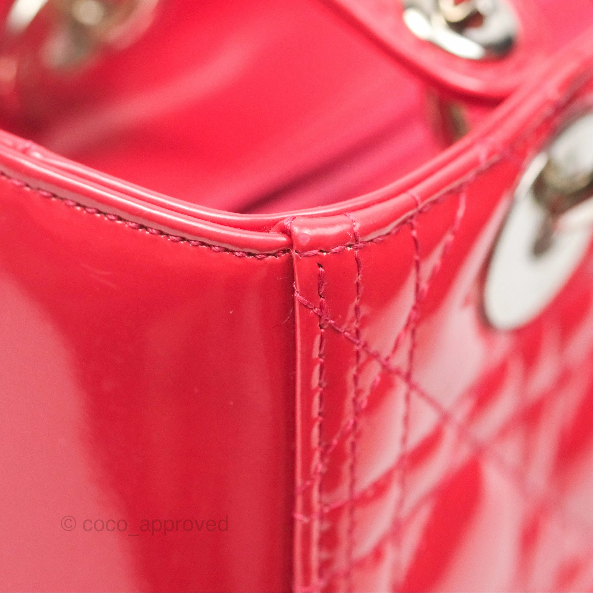 Christian Dior Medium Lady Dior Red Patent Silver Hardware