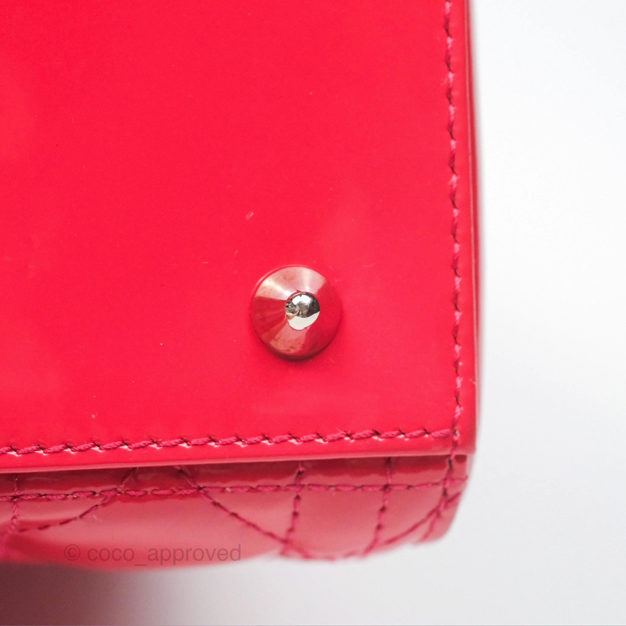 Christian Dior Medium Lady Dior Red Patent Silver Hardware