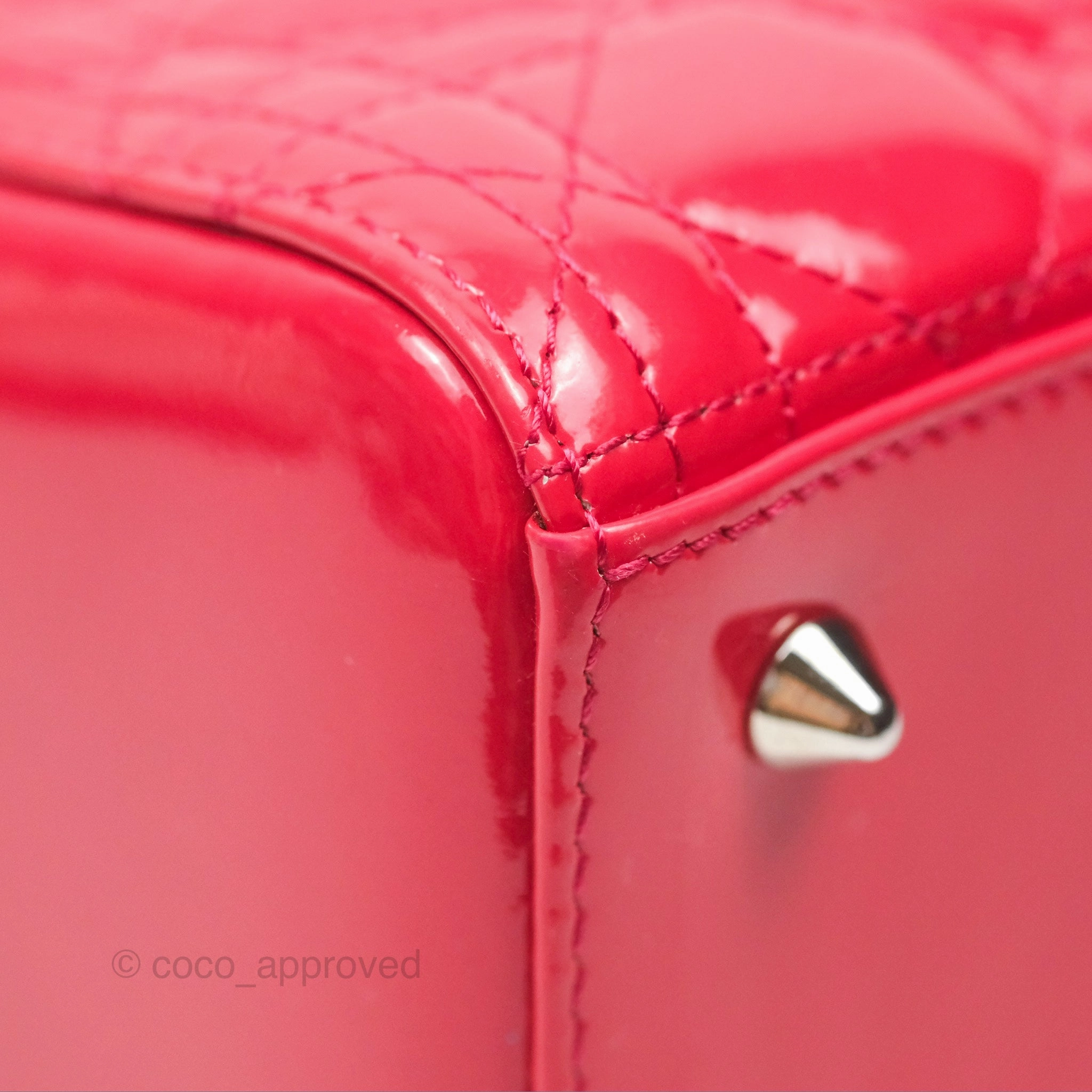 Christian Dior Medium Lady Dior Red Patent Silver Hardware