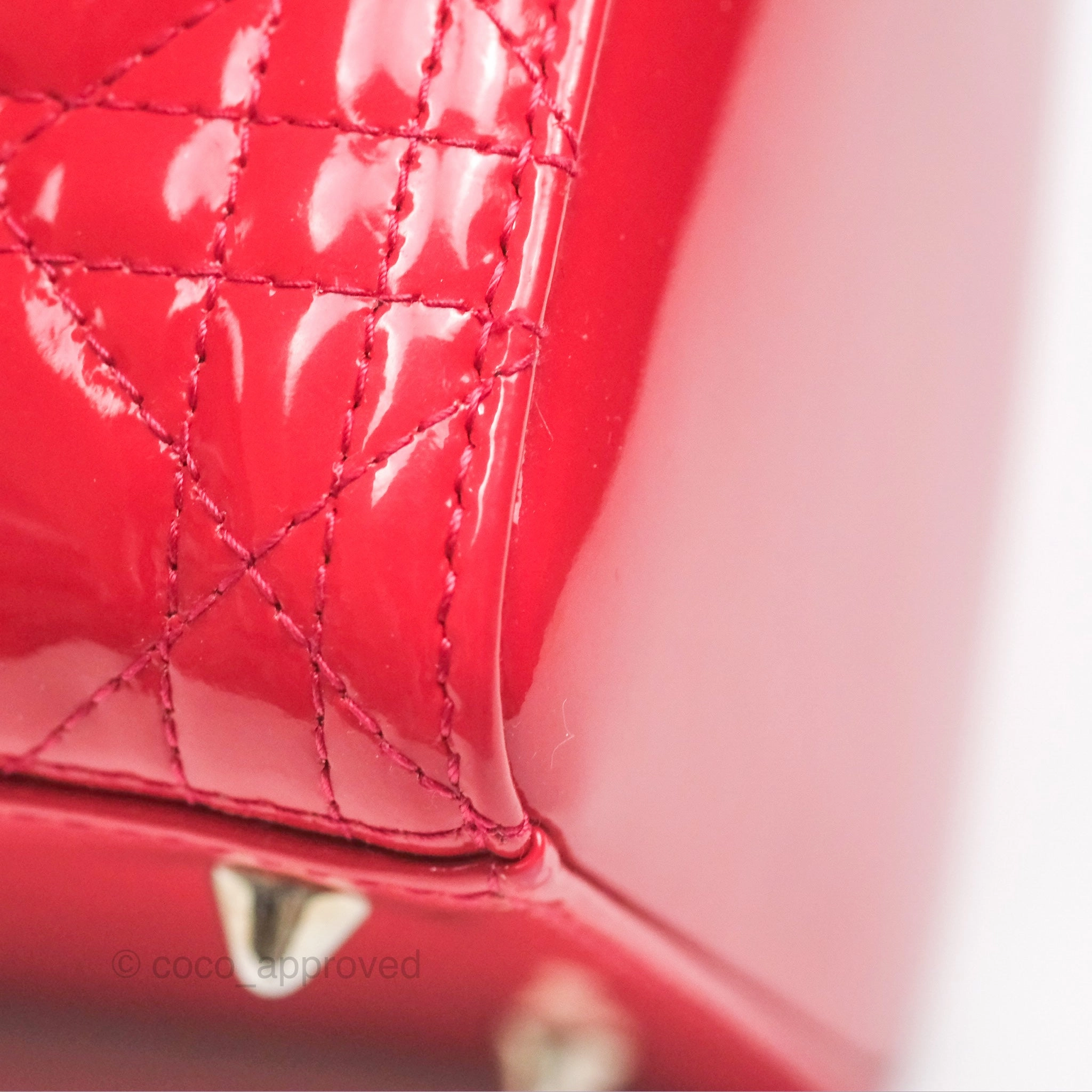 Christian Dior Medium Lady Dior Red Patent Silver Hardware