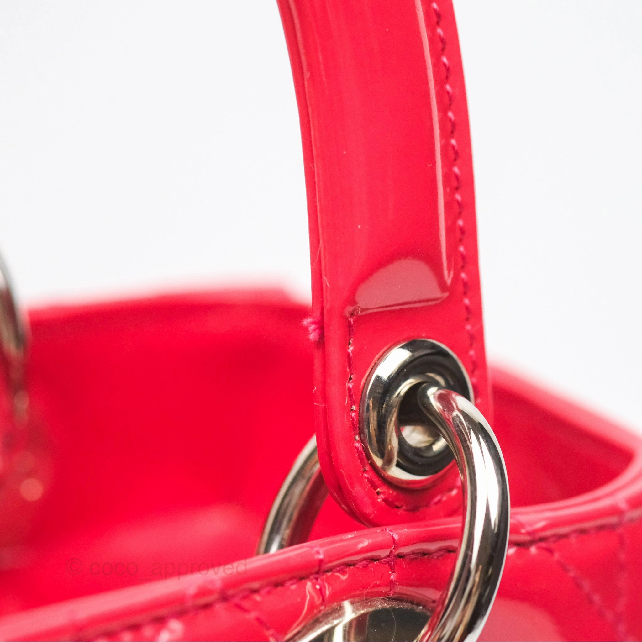 Christian Dior Medium Lady Dior Red Patent Silver Hardware