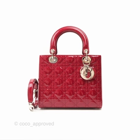 Christian Dior Medium Lady Dior Red Patent Silver Hardware