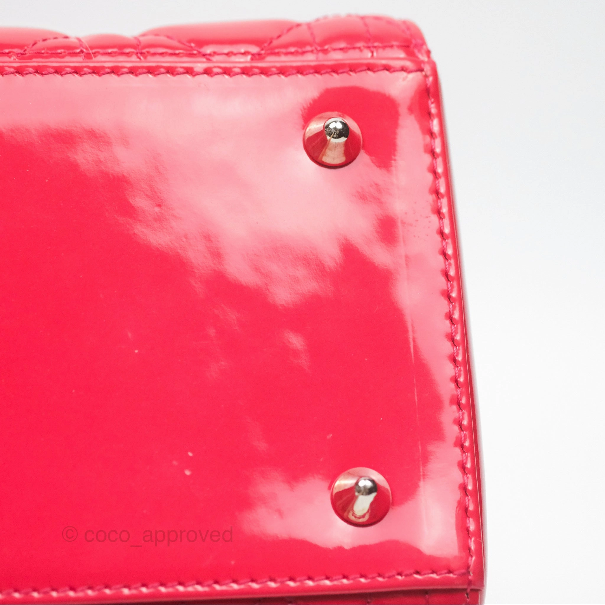 Christian Dior Medium Lady Dior Red Patent Silver Hardware