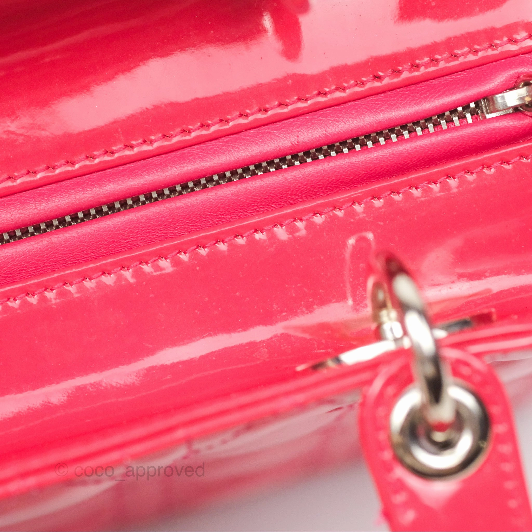 Christian Dior Medium Lady Dior Red Patent Silver Hardware