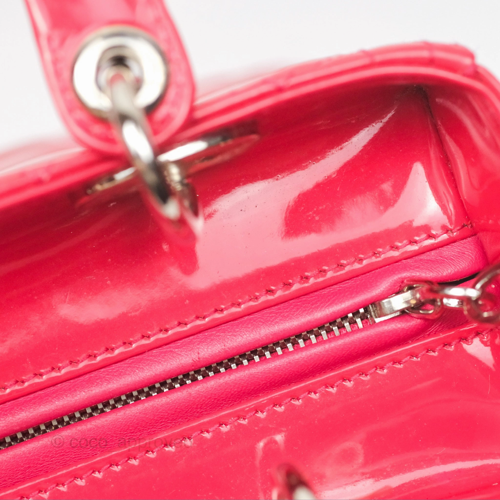 Christian Dior Medium Lady Dior Red Patent Silver Hardware