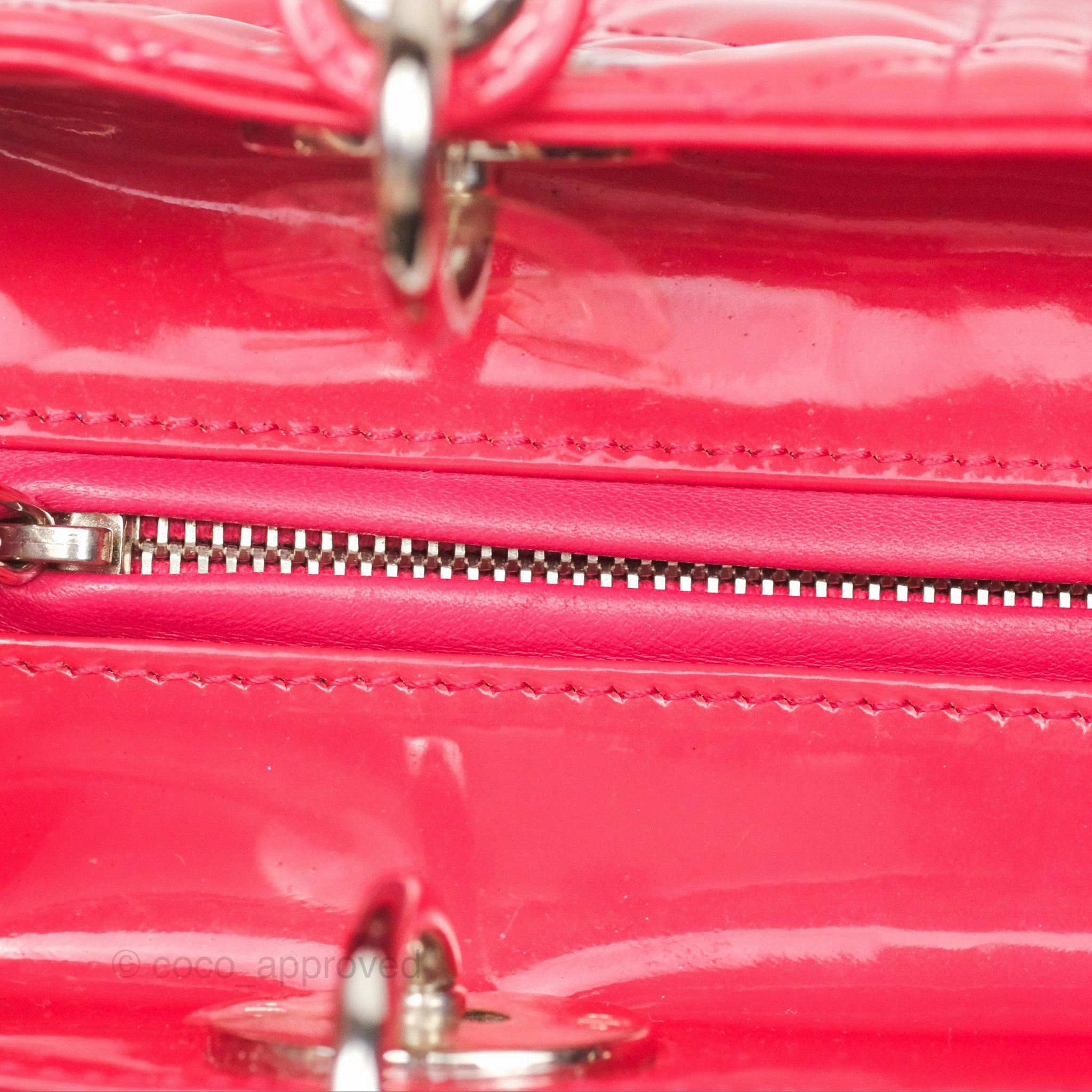 Christian Dior Medium Lady Dior Red Patent Silver Hardware