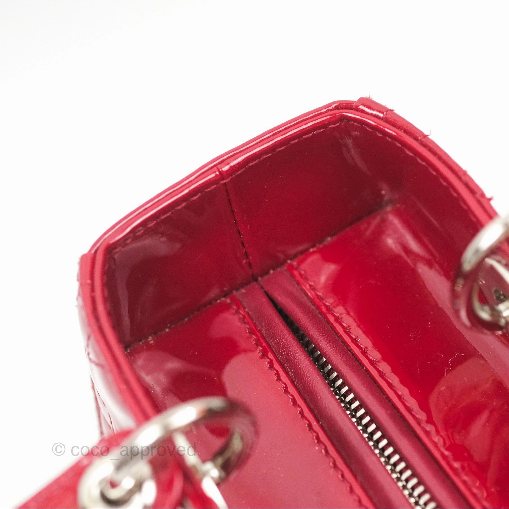 Christian Dior Medium Lady Dior Red Patent Silver Hardware