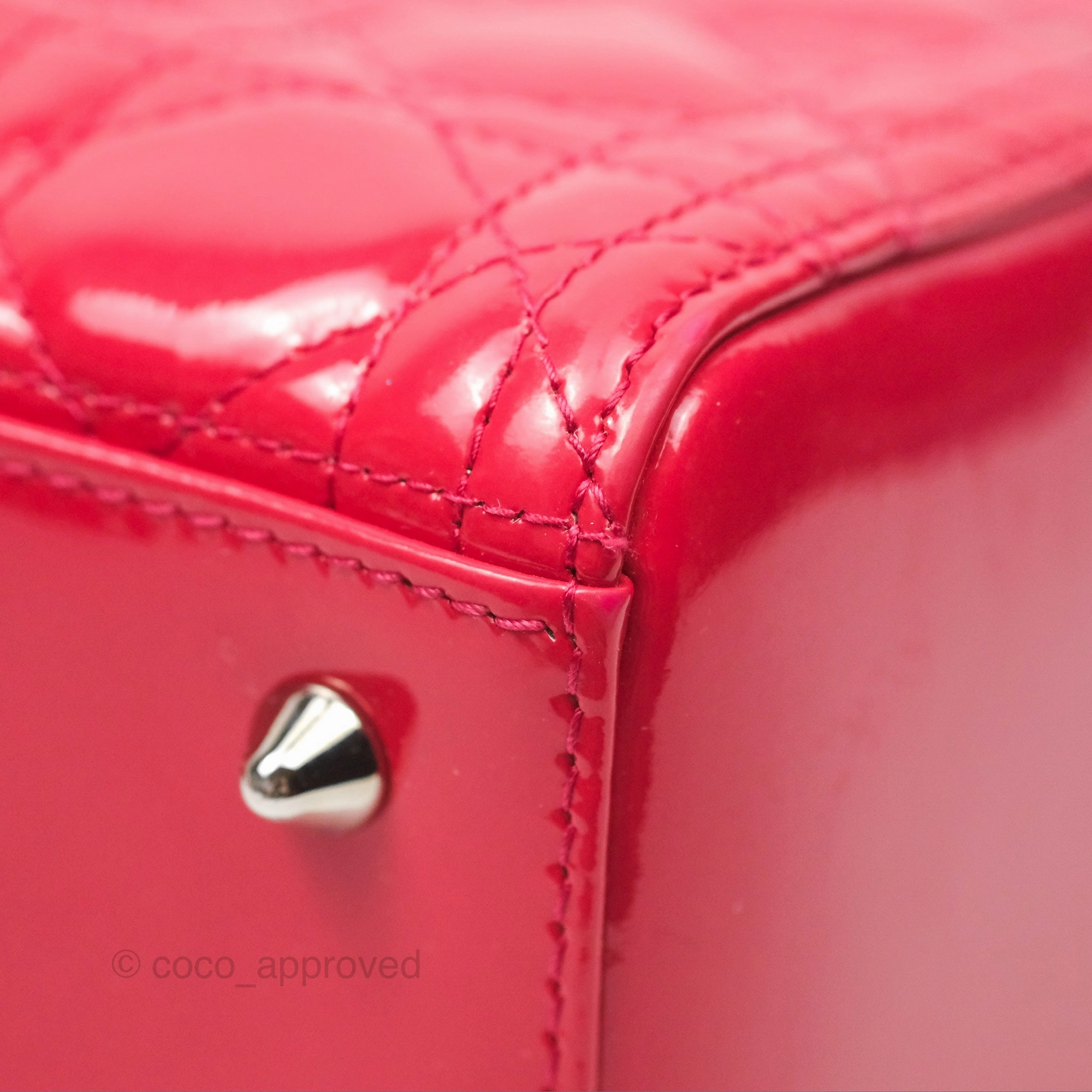 Christian Dior Medium Lady Dior Red Patent Silver Hardware