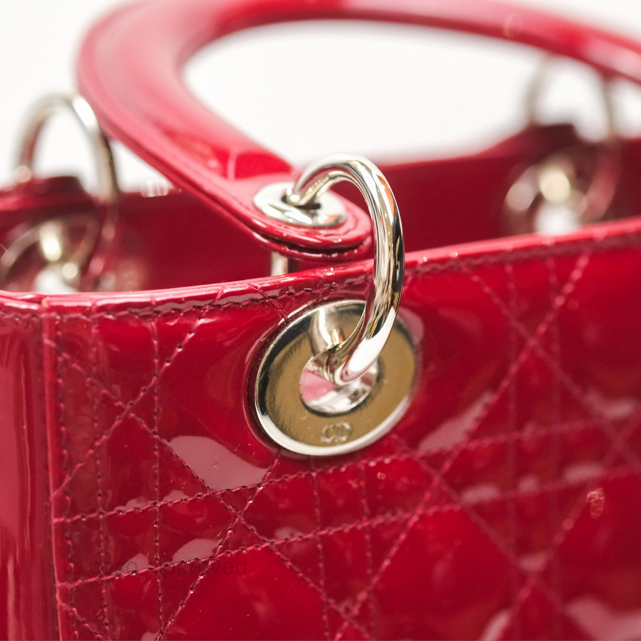 Christian Dior Medium Lady Dior Red Patent Silver Hardware