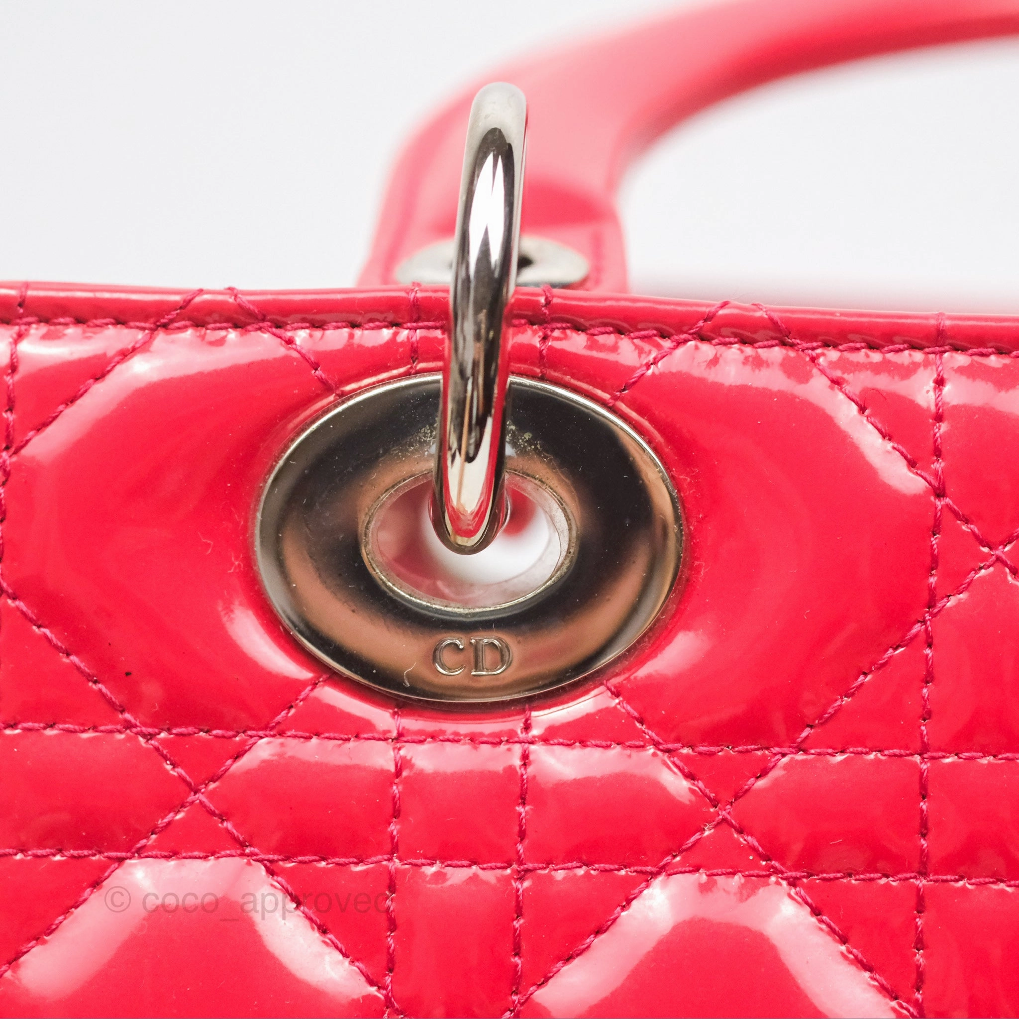 Christian Dior Medium Lady Dior Red Patent Silver Hardware