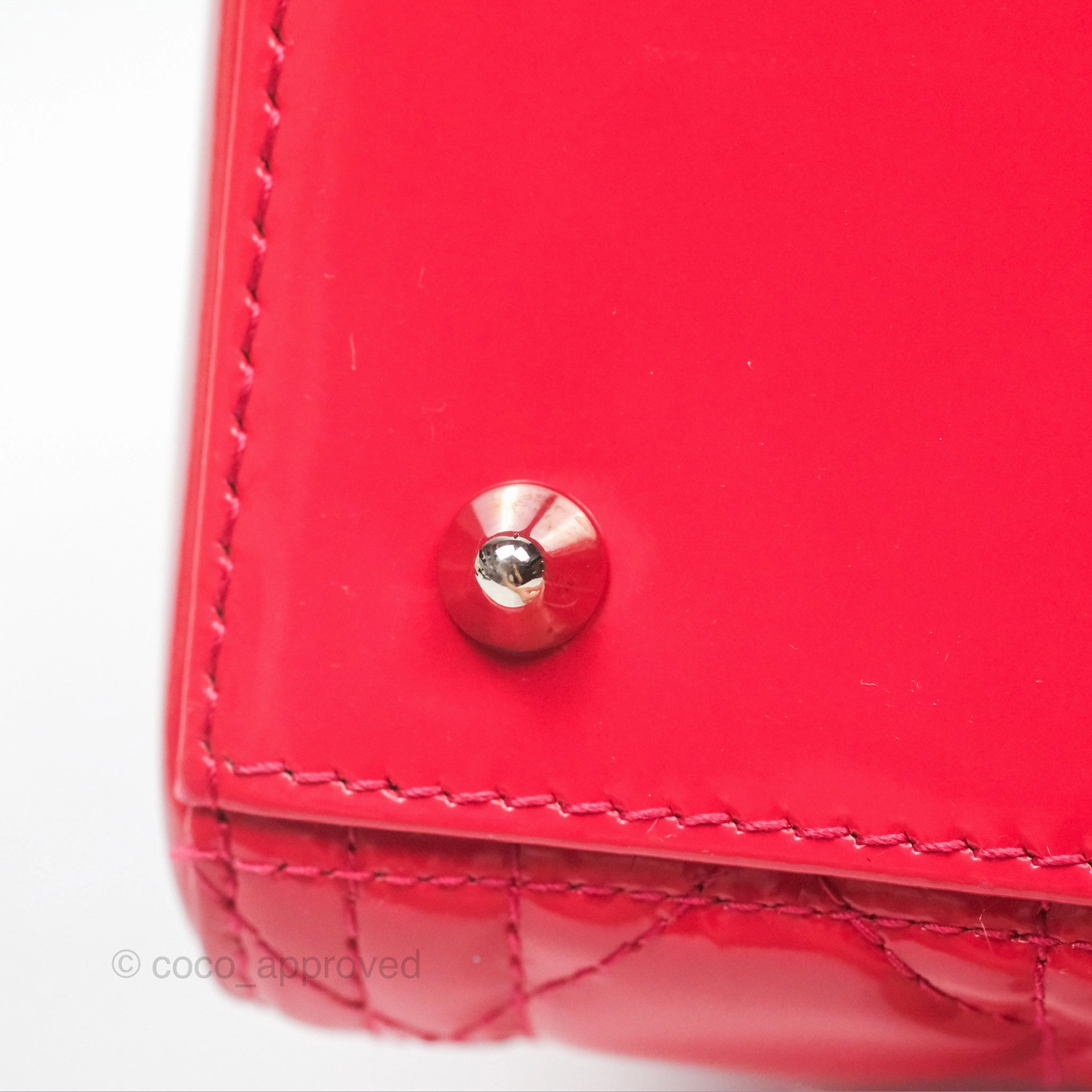 Christian Dior Medium Lady Dior Red Patent Silver Hardware