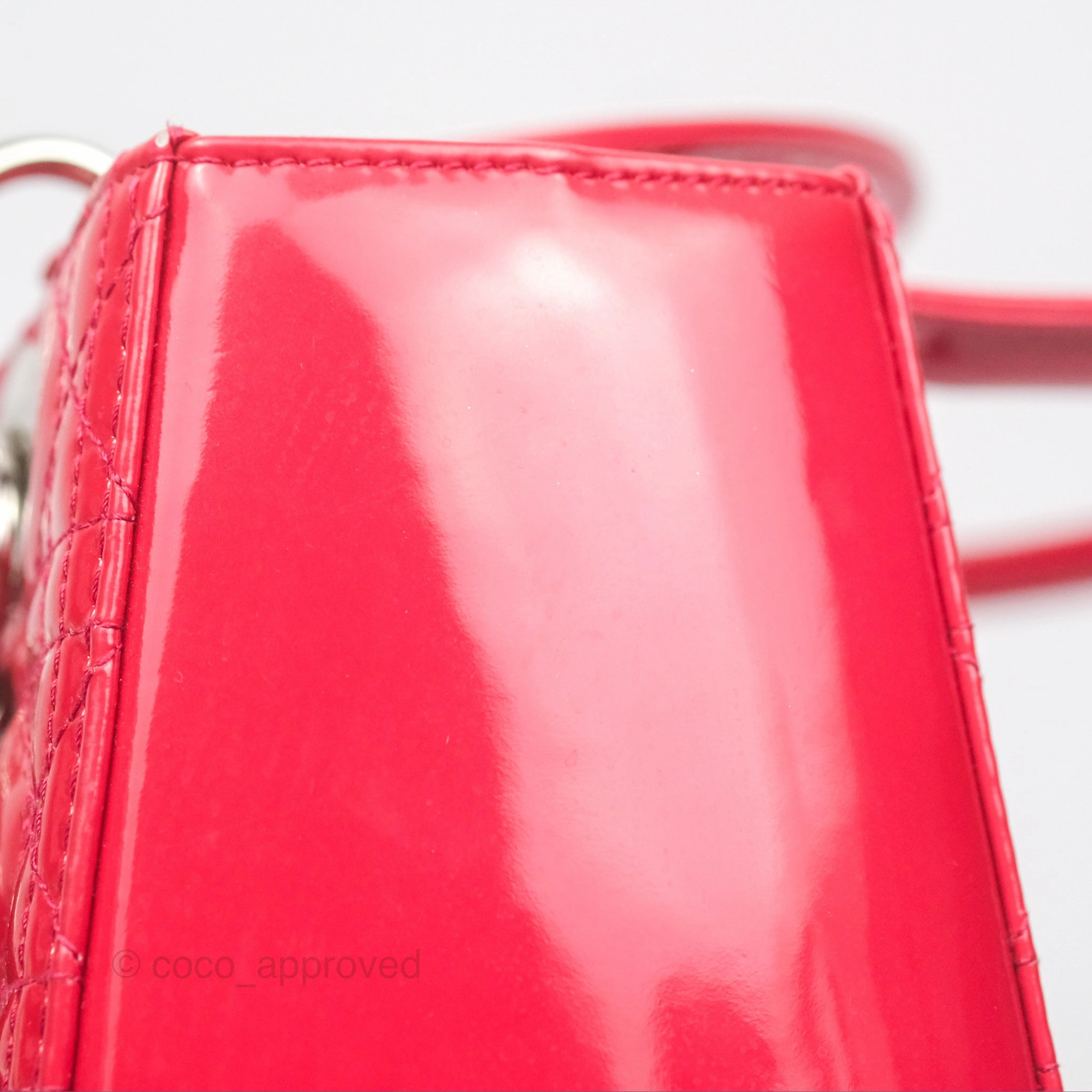 Christian Dior Medium Lady Dior Red Patent Silver Hardware