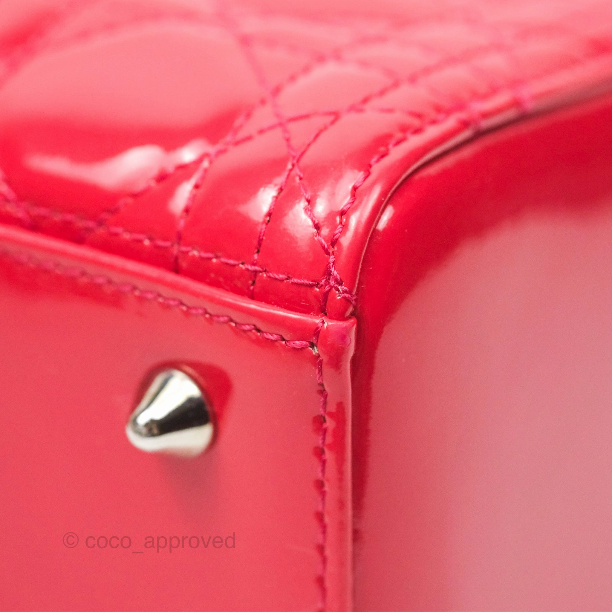 Christian Dior Medium Lady Dior Red Patent Silver Hardware
