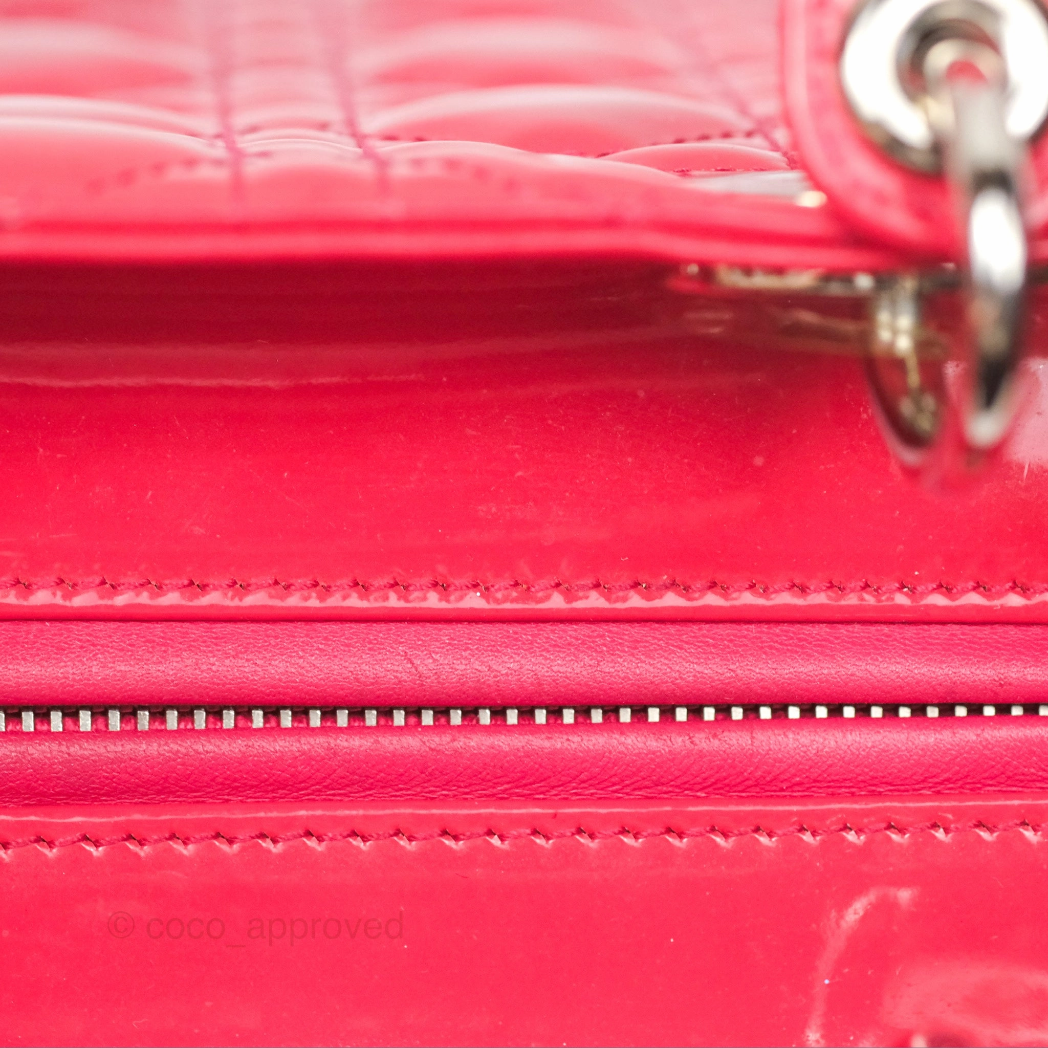 Christian Dior Medium Lady Dior Red Patent Silver Hardware