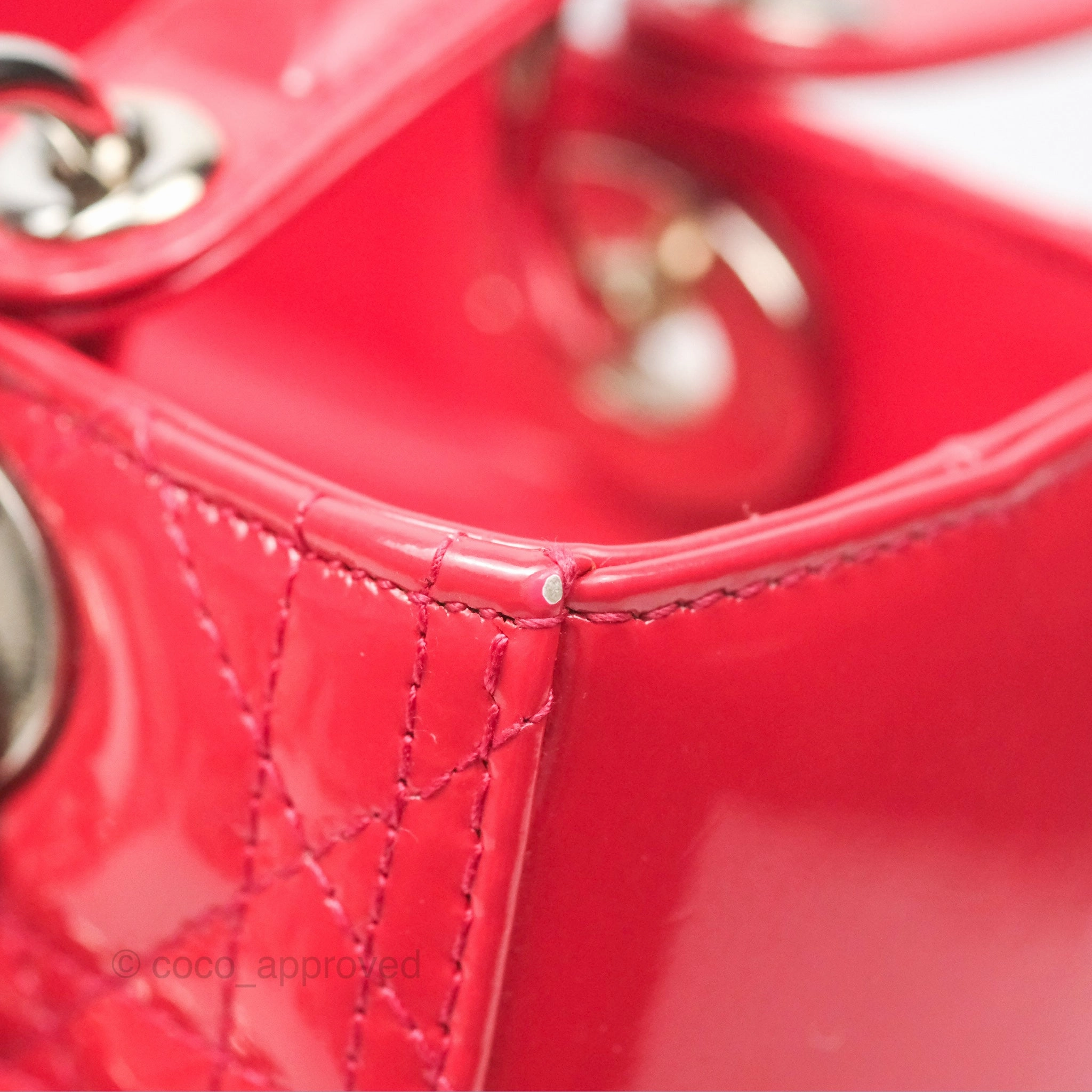 Christian Dior Medium Lady Dior Red Patent Silver Hardware