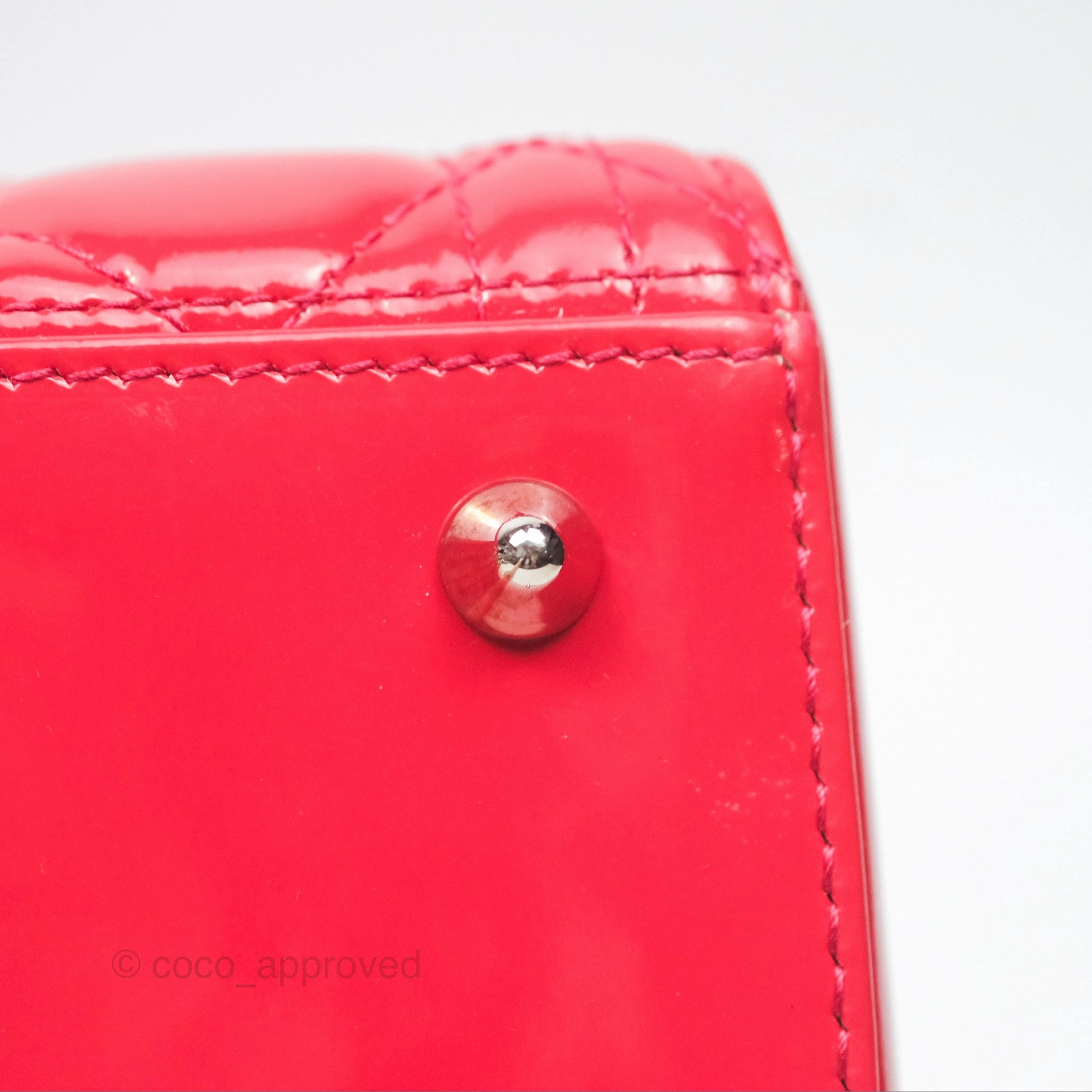 Christian Dior Medium Lady Dior Red Patent Silver Hardware
