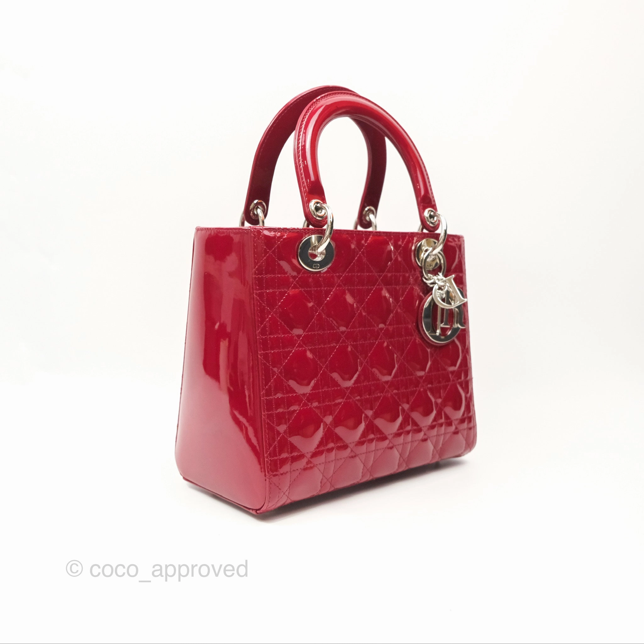 Christian Dior Medium Lady Dior Red Patent Silver Hardware