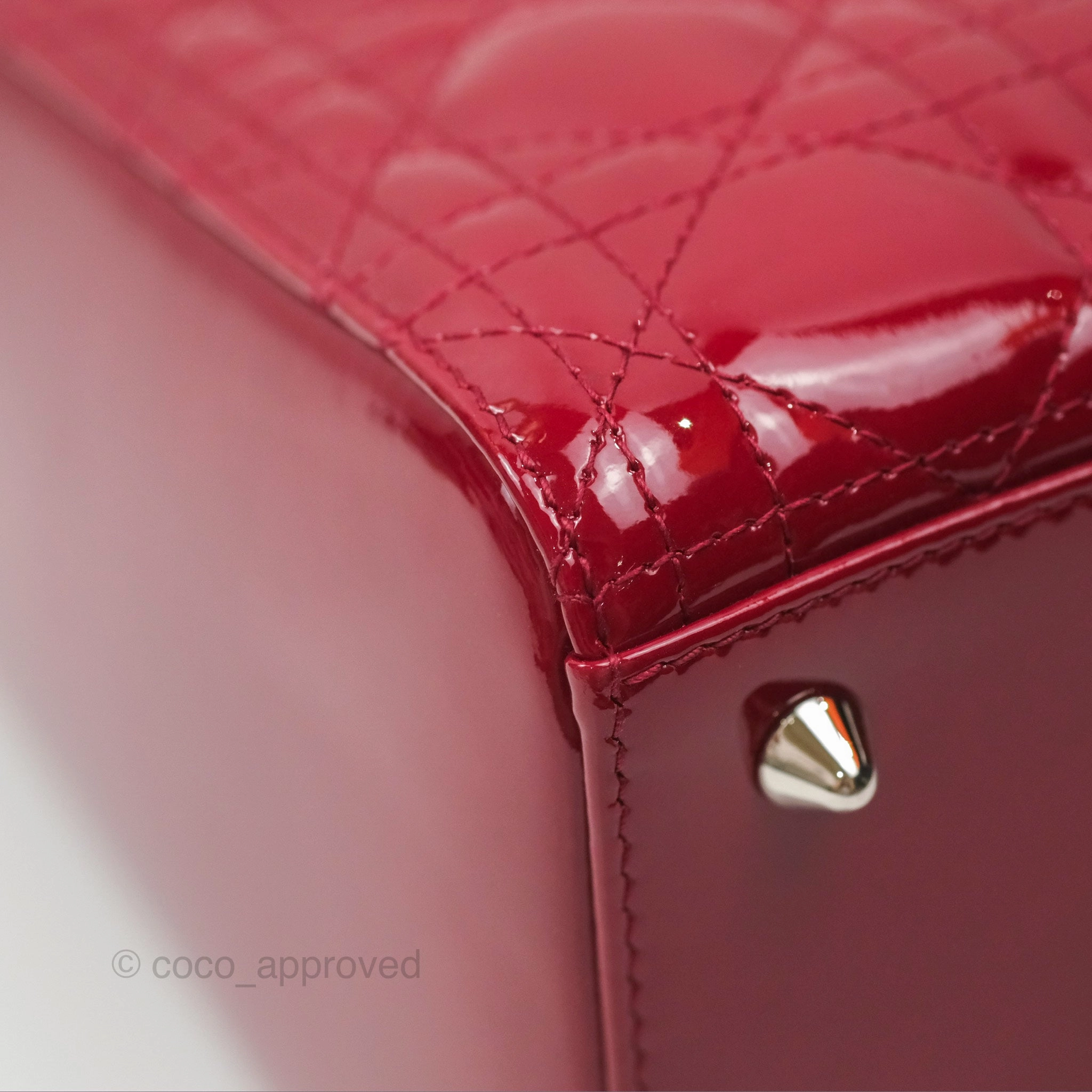Christian Dior Medium Lady Dior Red Patent Silver Hardware