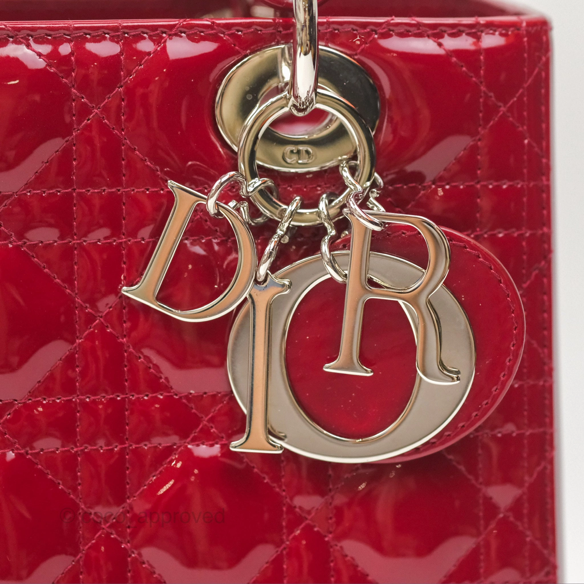Christian Dior Medium Lady Dior Red Patent Silver Hardware