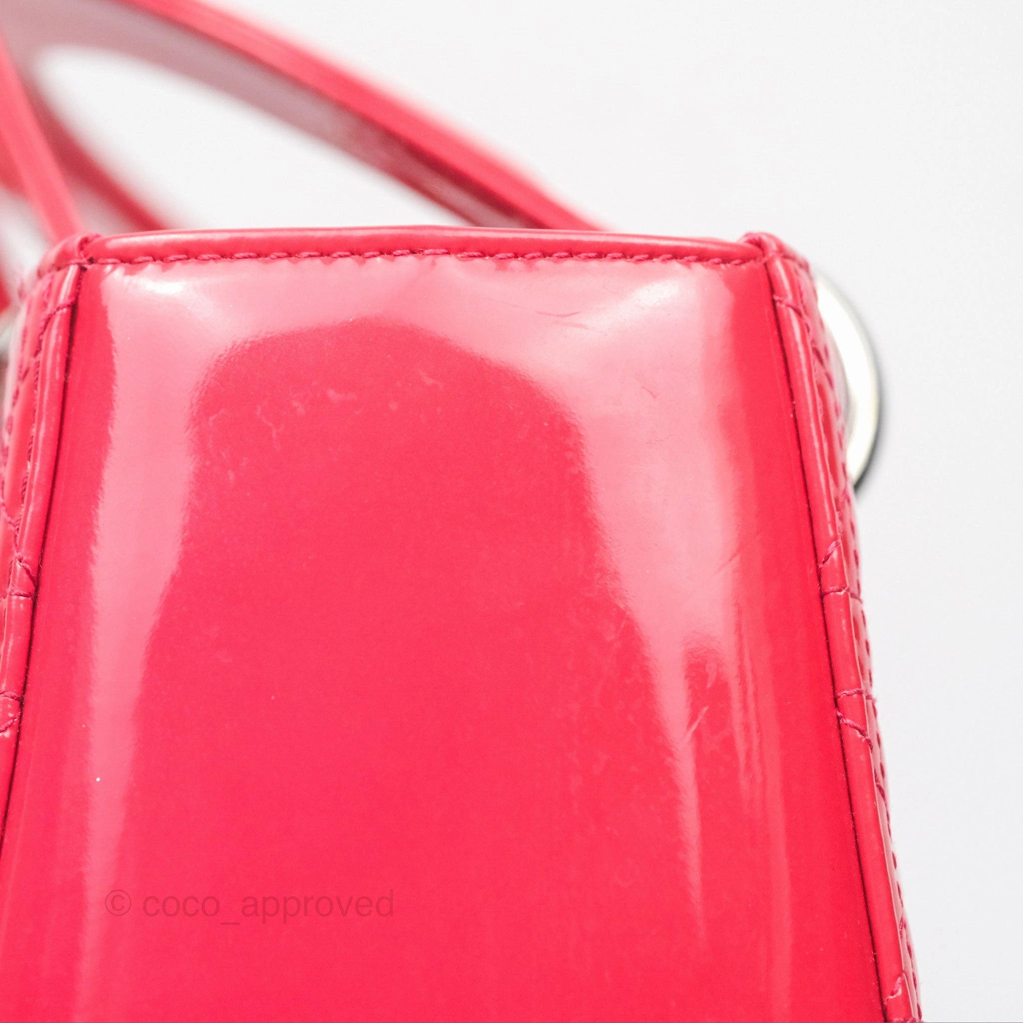 Christian Dior Medium Lady Dior Red Patent Silver Hardware