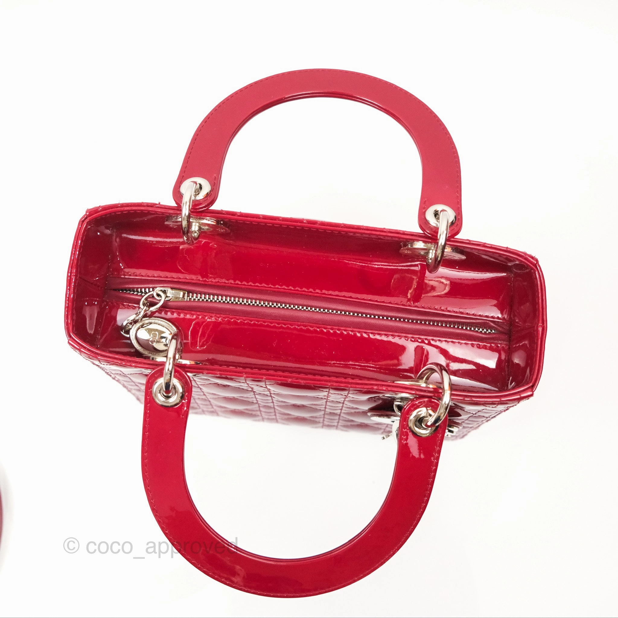 Christian Dior Medium Lady Dior Red Patent Silver Hardware