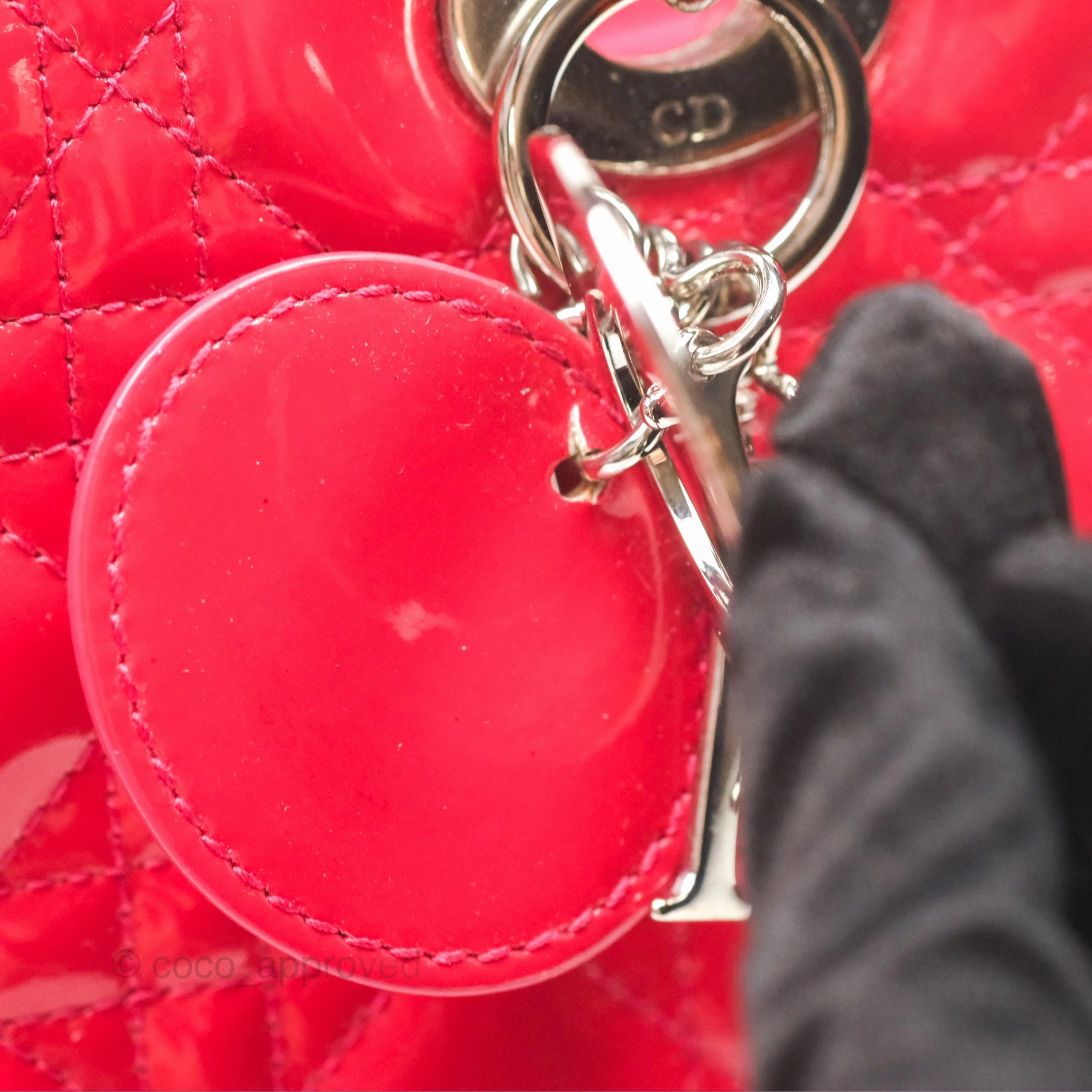 Christian Dior Medium Lady Dior Red Patent Silver Hardware