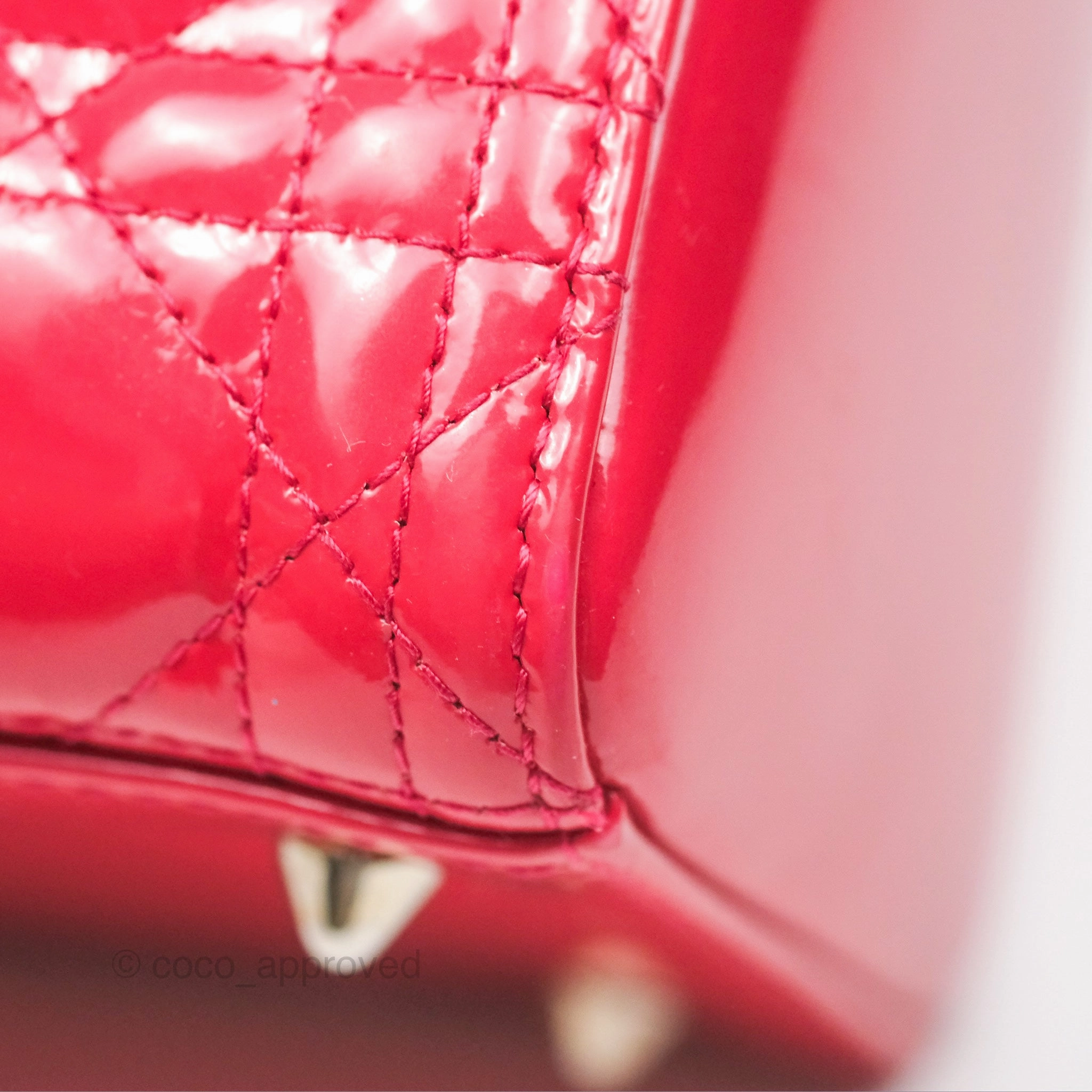 Christian Dior Medium Lady Dior Red Patent Silver Hardware
