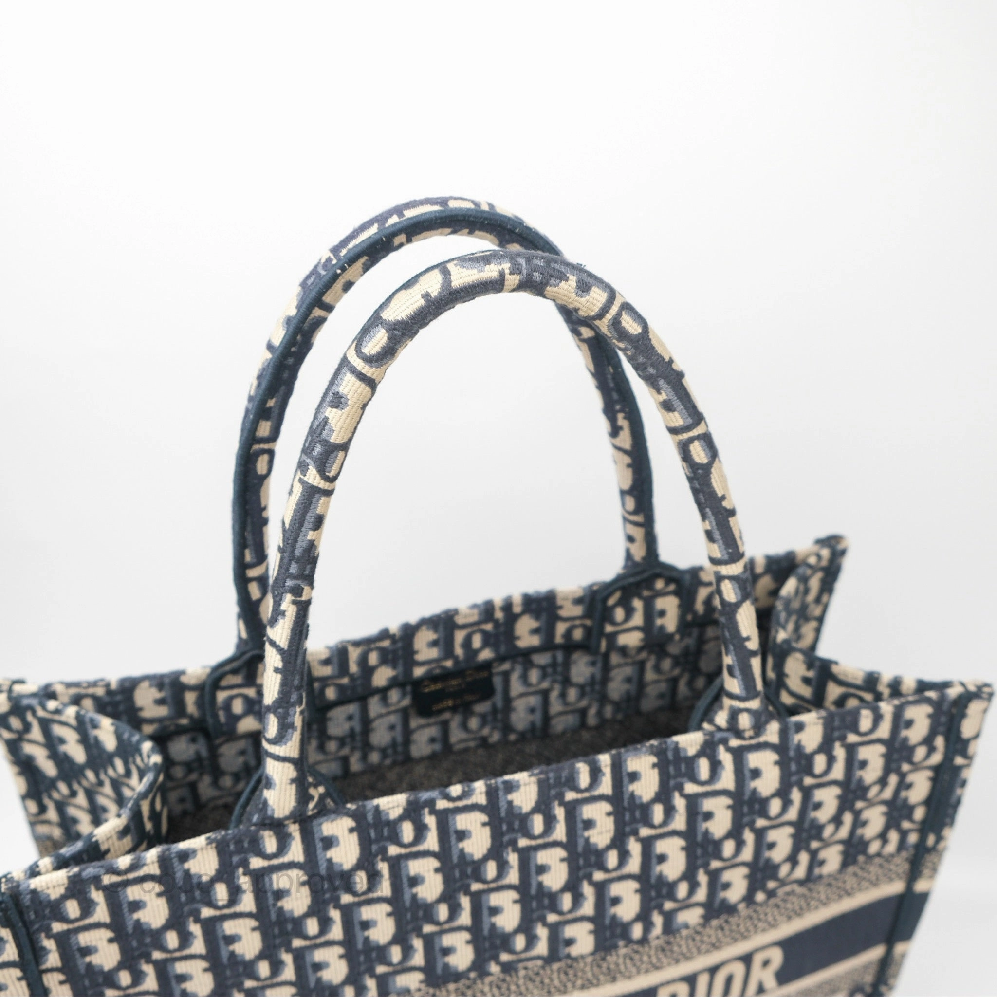 Christian Dior Medium (Old Small) Dior Navy Oblique Embroidery Canvas Book Tote