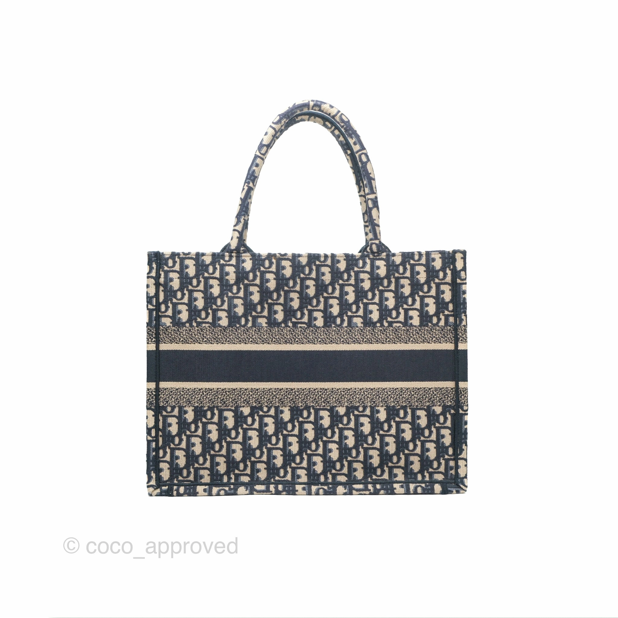 Christian Dior Medium (Old Small) Dior Navy Oblique Embroidery Canvas Book Tote