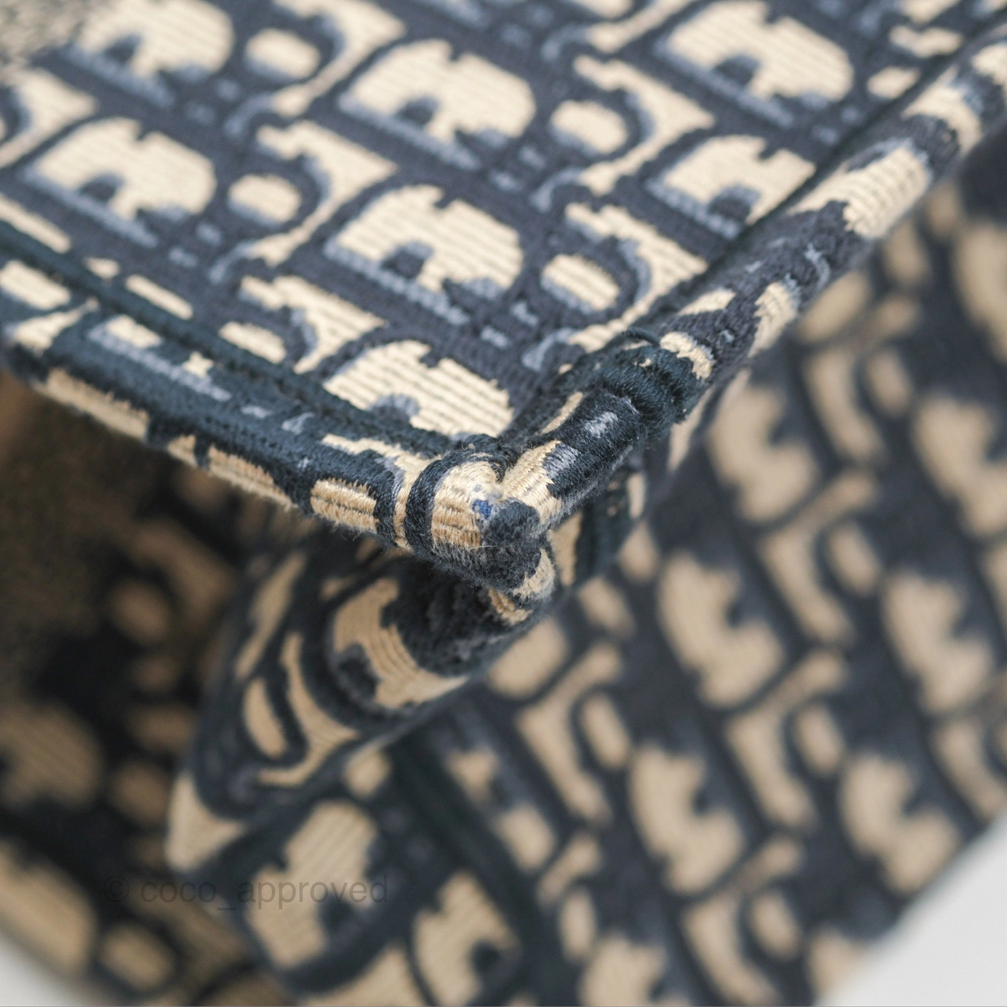 Christian Dior Medium (Old Small) Dior Navy Oblique Embroidery Canvas Book Tote