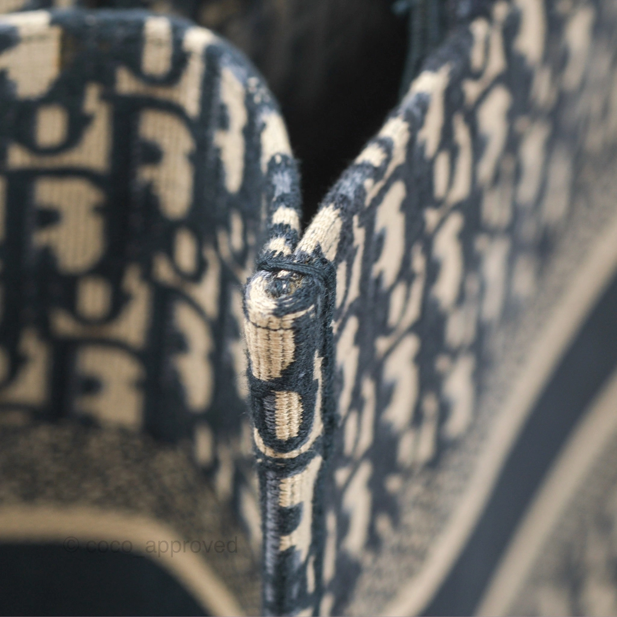 Christian Dior Medium (Old Small) Dior Navy Oblique Embroidery Canvas Book Tote