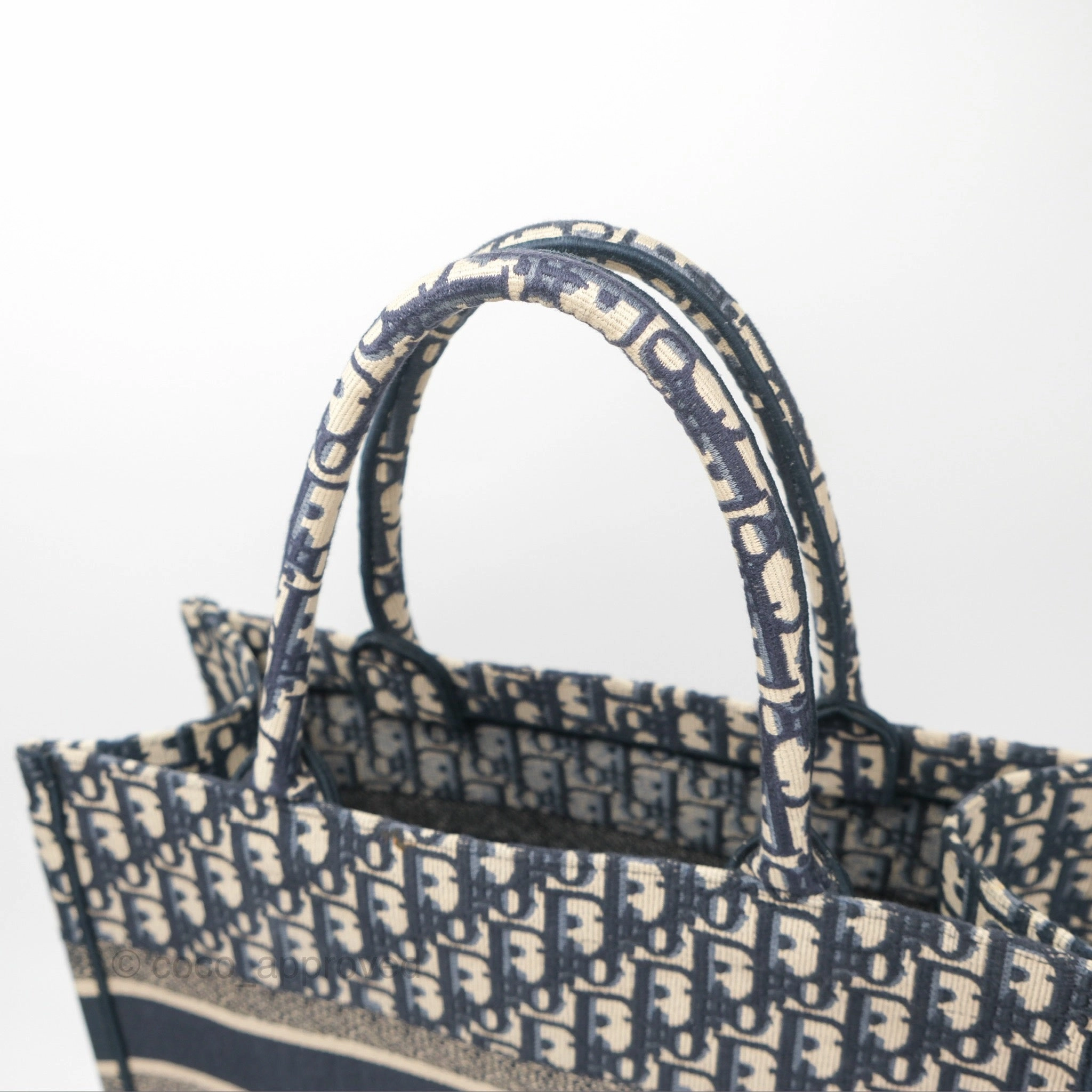 Christian Dior Medium (Old Small) Dior Navy Oblique Embroidery Canvas Book Tote
