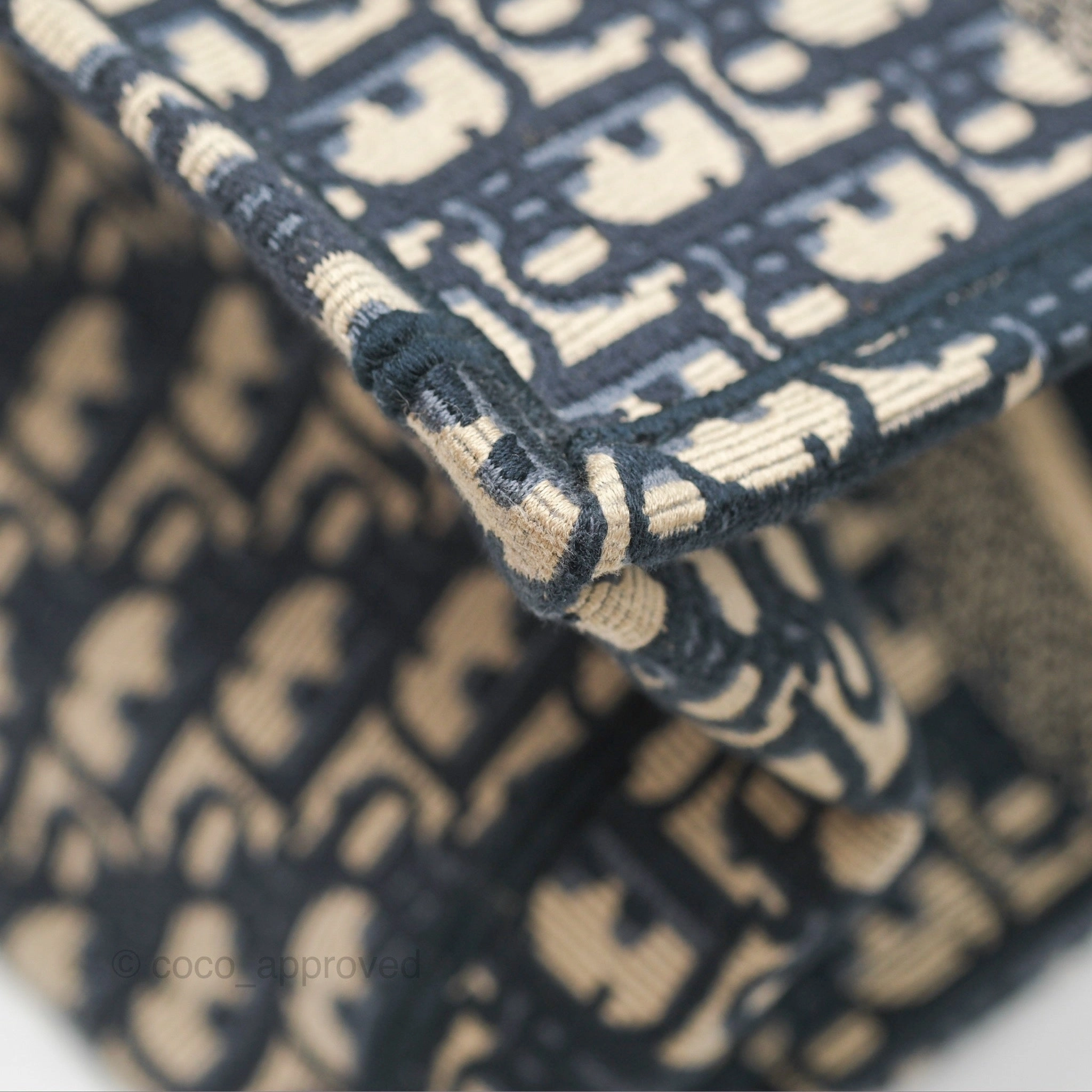Christian Dior Medium (Old Small) Dior Navy Oblique Embroidery Canvas Book Tote