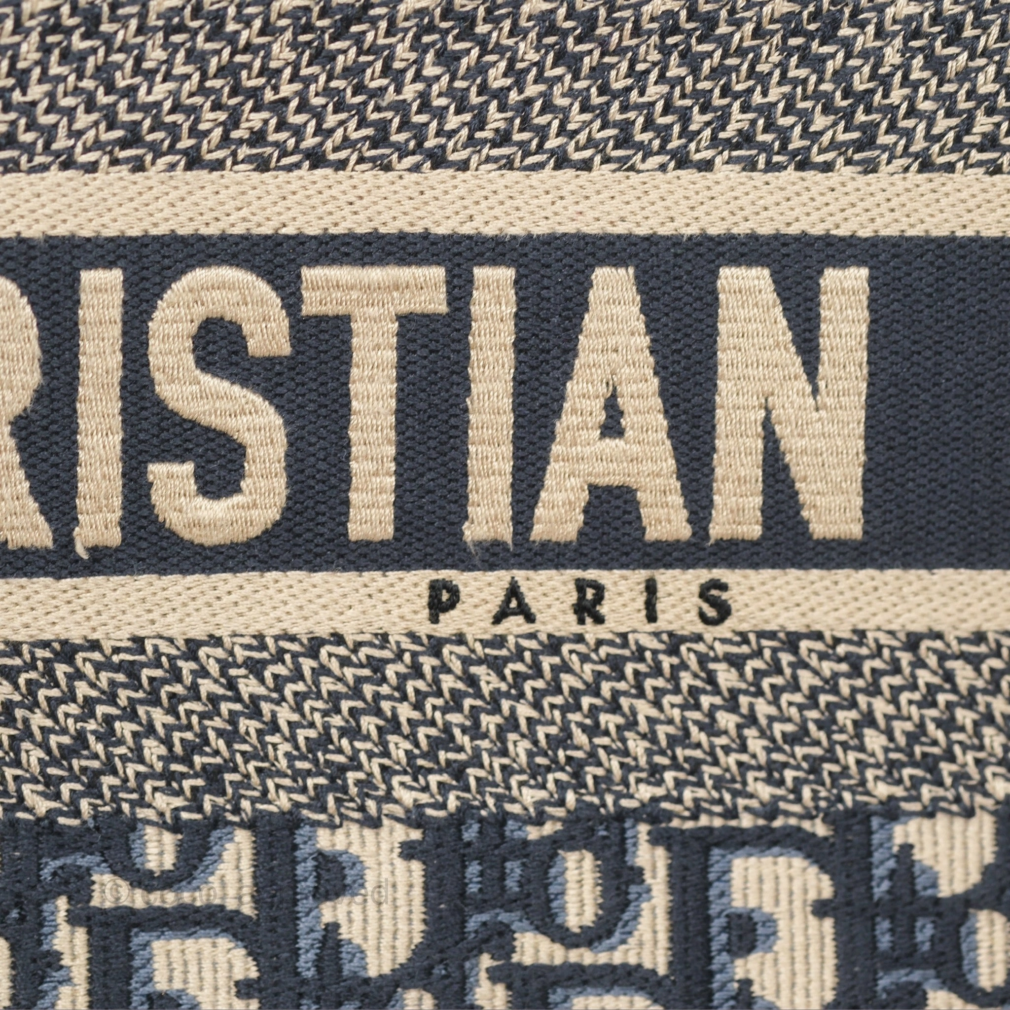Christian Dior Medium (Old Small) Dior Navy Oblique Embroidery Canvas Book Tote