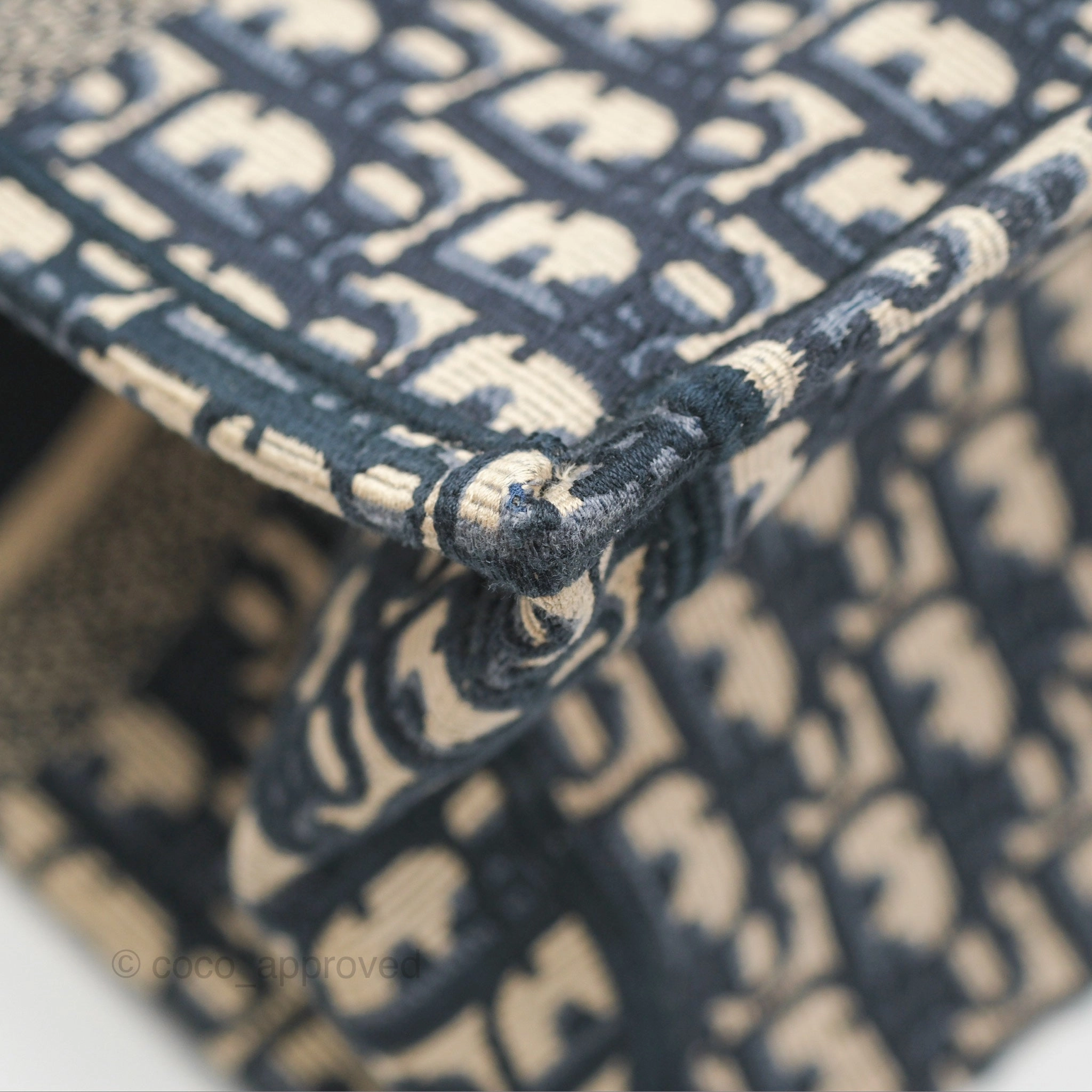 Christian Dior Medium (Old Small) Dior Navy Oblique Embroidery Canvas Book Tote