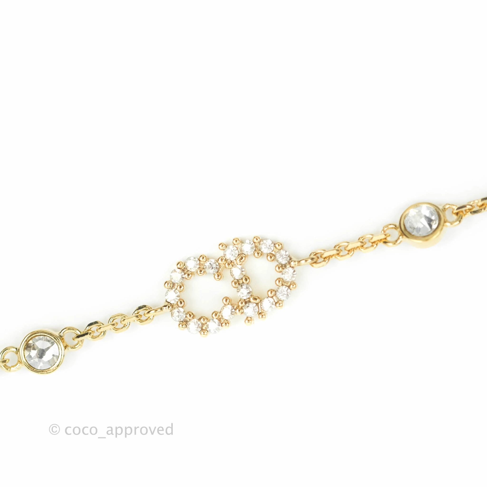 Christian Dior Metal Crystal Pearl CD Bracelet Gold