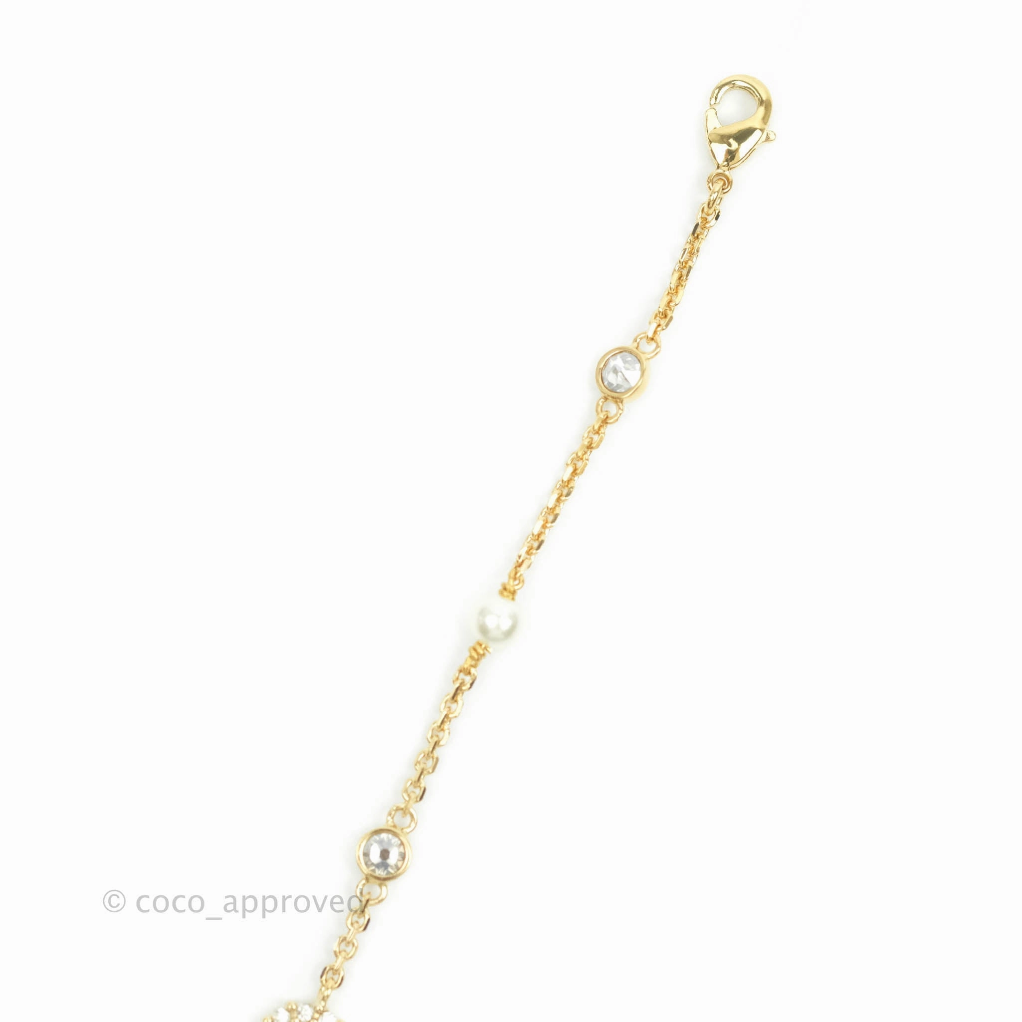 Christian Dior Metal Crystal Pearl CD Bracelet Gold
